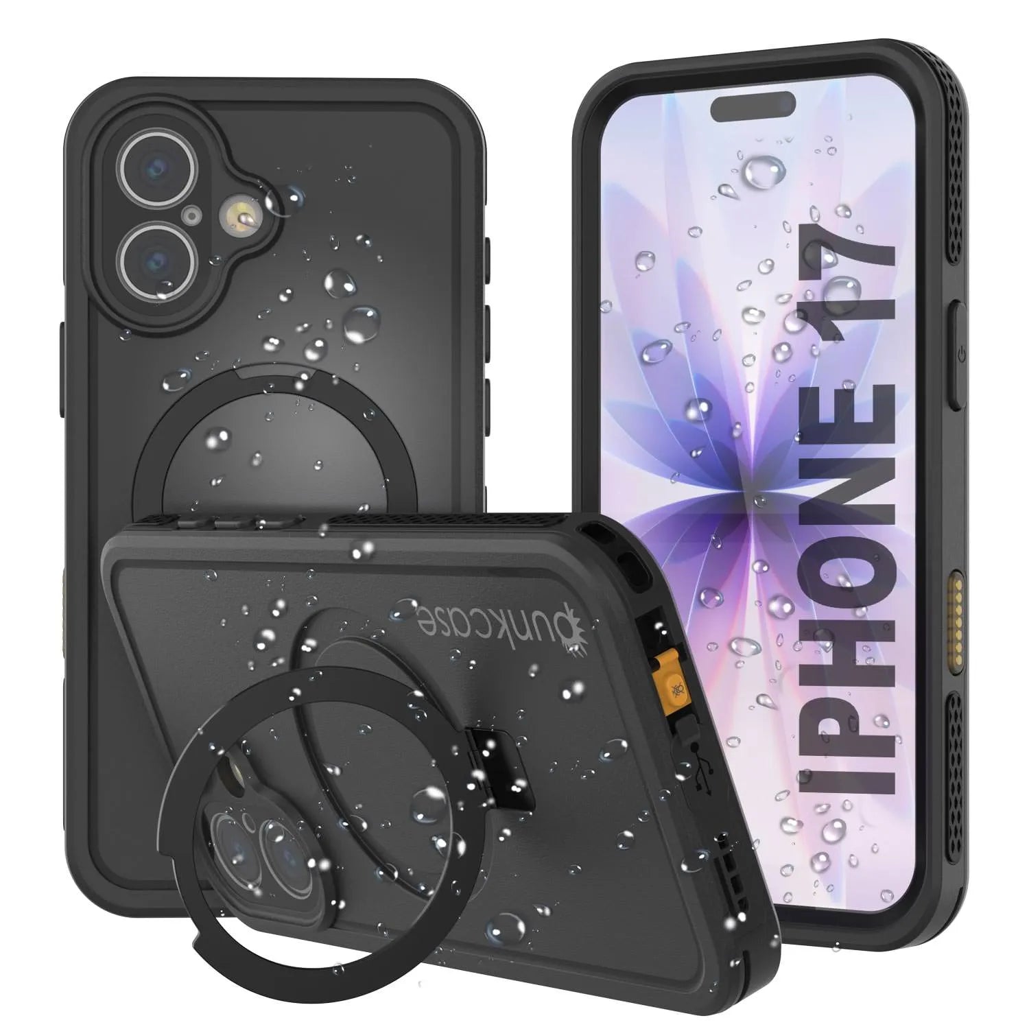iPhone 17 Waterproof Case [Kickstud 2.0 Series] Protective IP68 Cover W/Screen Protector & Kickstand [Black]
