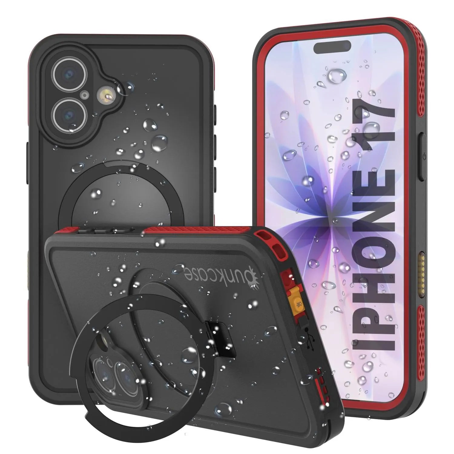 iPhone 17 Waterproof Case [Kickstud 2.0 Series] Protective IP68 Cover W/Screen Protector & Kickstand [Red]
