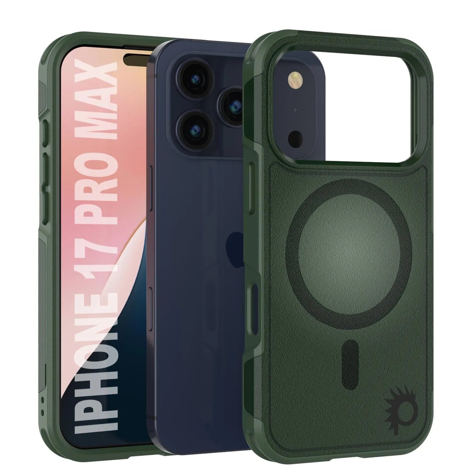 PunkCase iPhone 17 Pro Max Case, [Spartan 2.0 Series] Clear Rugged Heavy Duty Cover W/Built in Screen Protector [dark green]