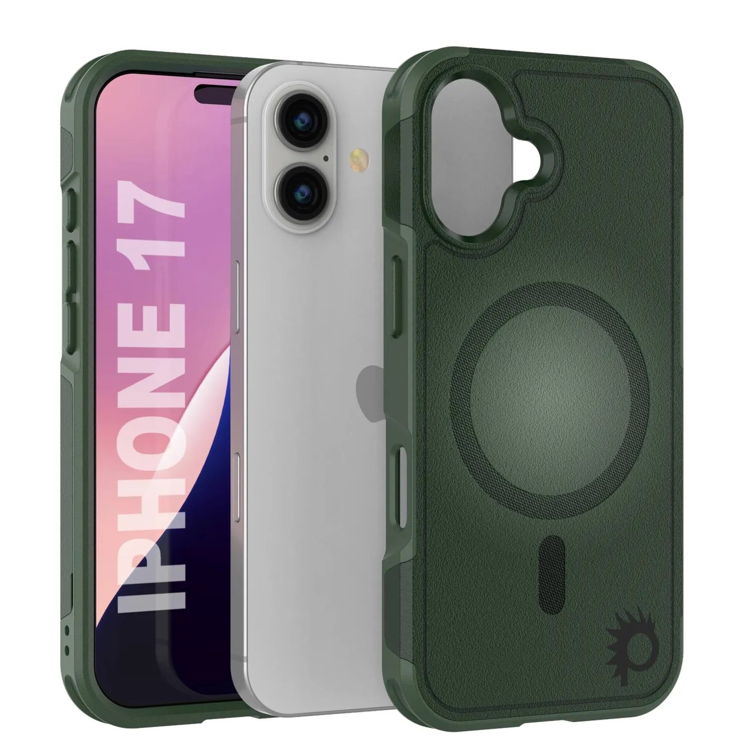 PunkCase iPhone 17 Case, [Spartan 2.0 Series] Clear Rugged Heavy Duty Cover W/Built in Screen Protector [dark green]