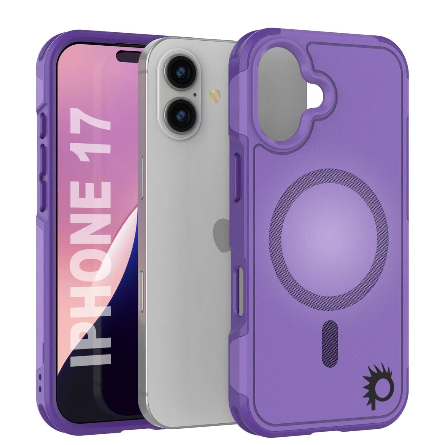 PunkCase iPhone 17 Case, [Spartan 2.0 Series] Clear Rugged Heavy Duty Cover W/Built in Screen Protector [purple]