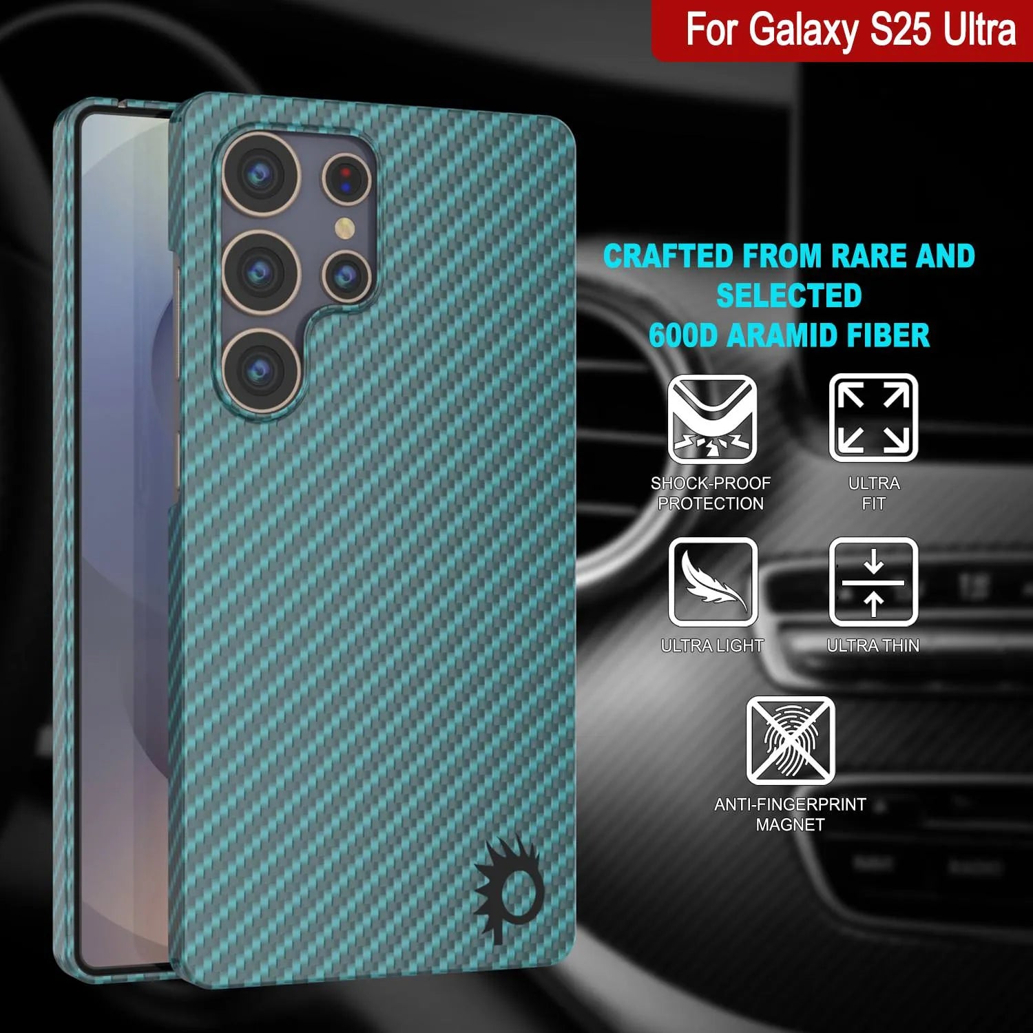 Punkcase Galaxy S25 Ultra Carbon Fiber Case [AramidShield Series] Ultra Slim & Light Kevlar [Teal]