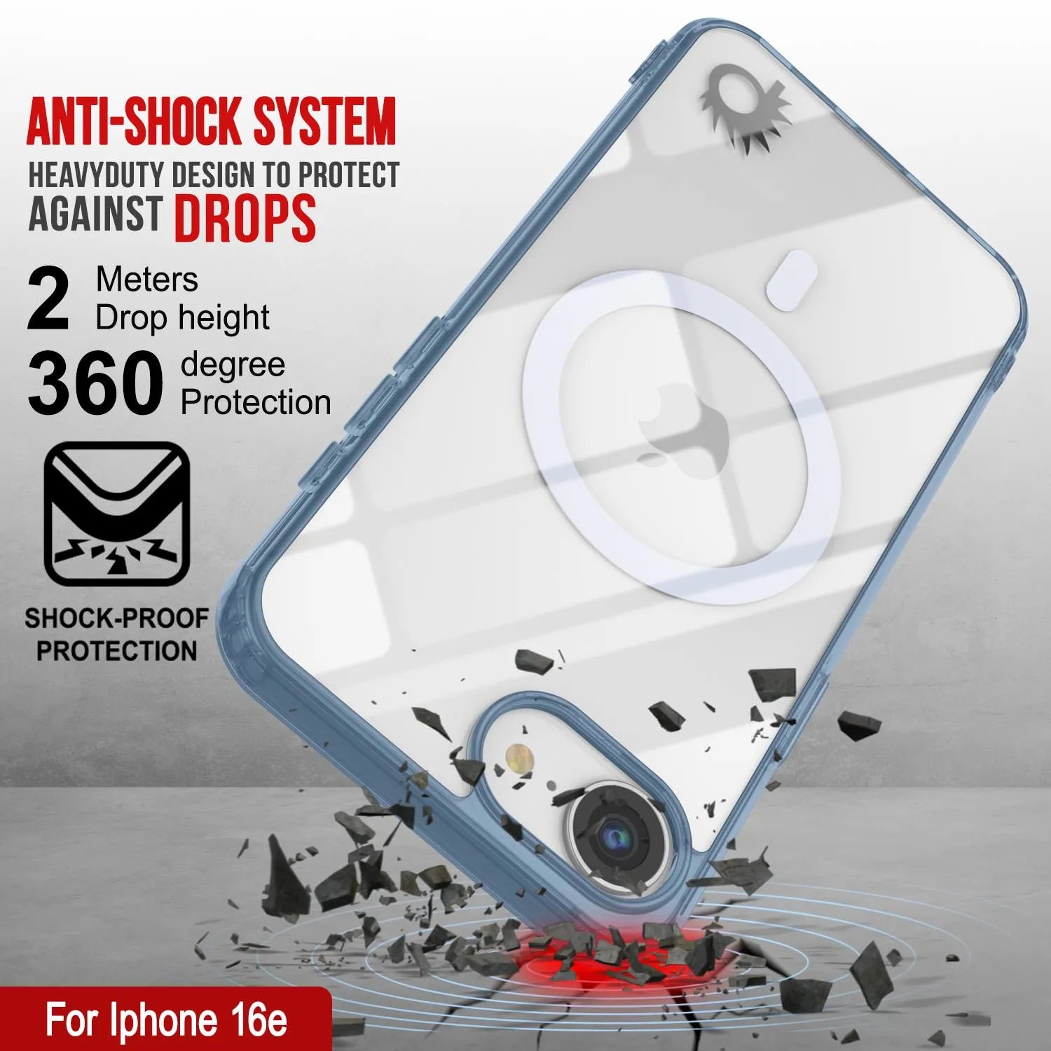 Punkcase iPhone 16e Magnetic Wireless Charging Case [ClearMag Series][Navy]