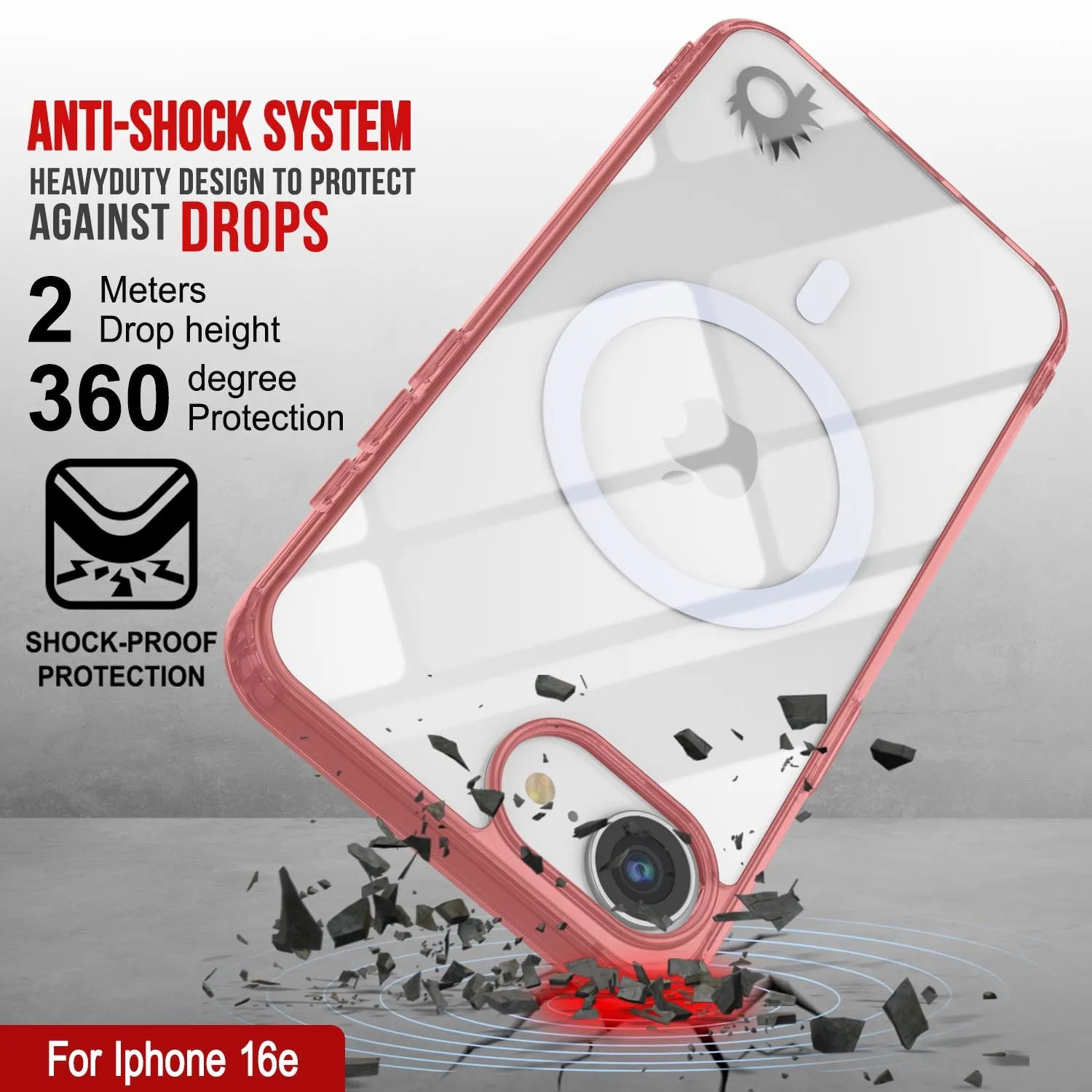 Punkcase iPhone 16e Magnetic Wireless Charging Case [ClearMag Series][Red]