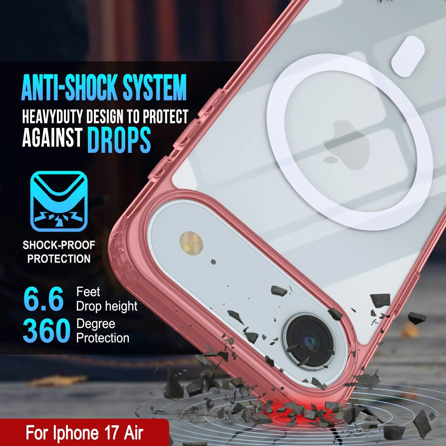 Punkcase iPhone 17 Air Magnetic Wireless Charging Case [ClearMag Series][Red]