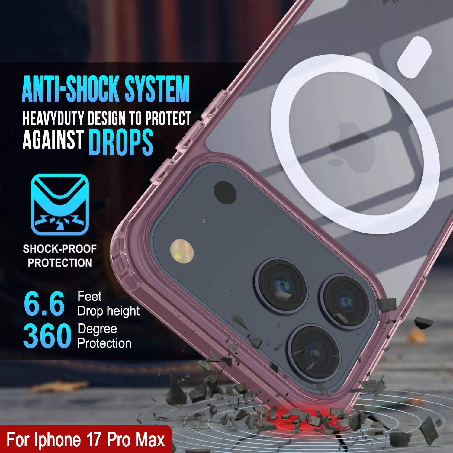Punkcase iPhone 17 Pro Max Magnetic Wireless Charging Case [ClearMag Series][Rose]