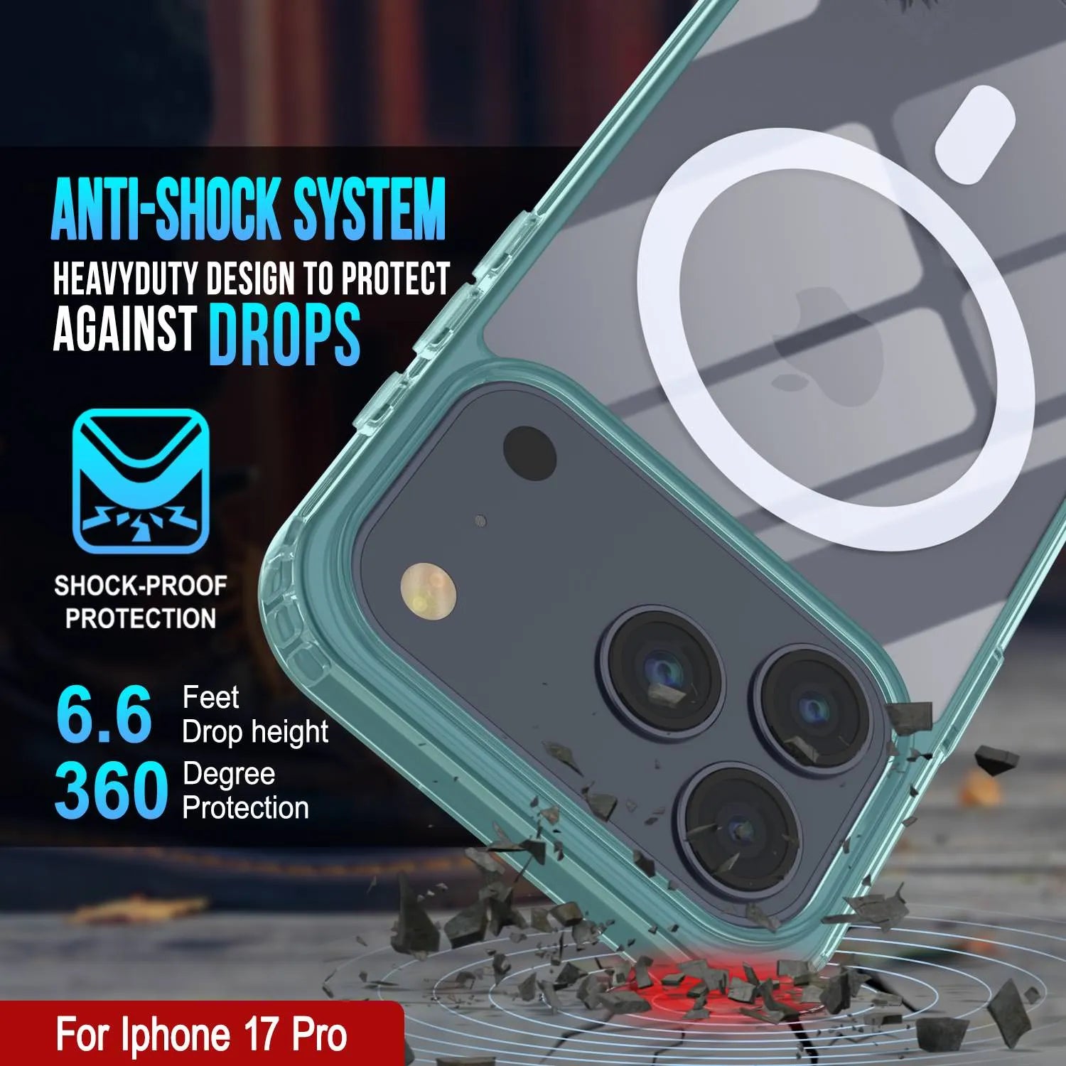 Punkcase iPhone 17 Pro Magnetic Wireless Charging Case [ClearMag Series][Teal]