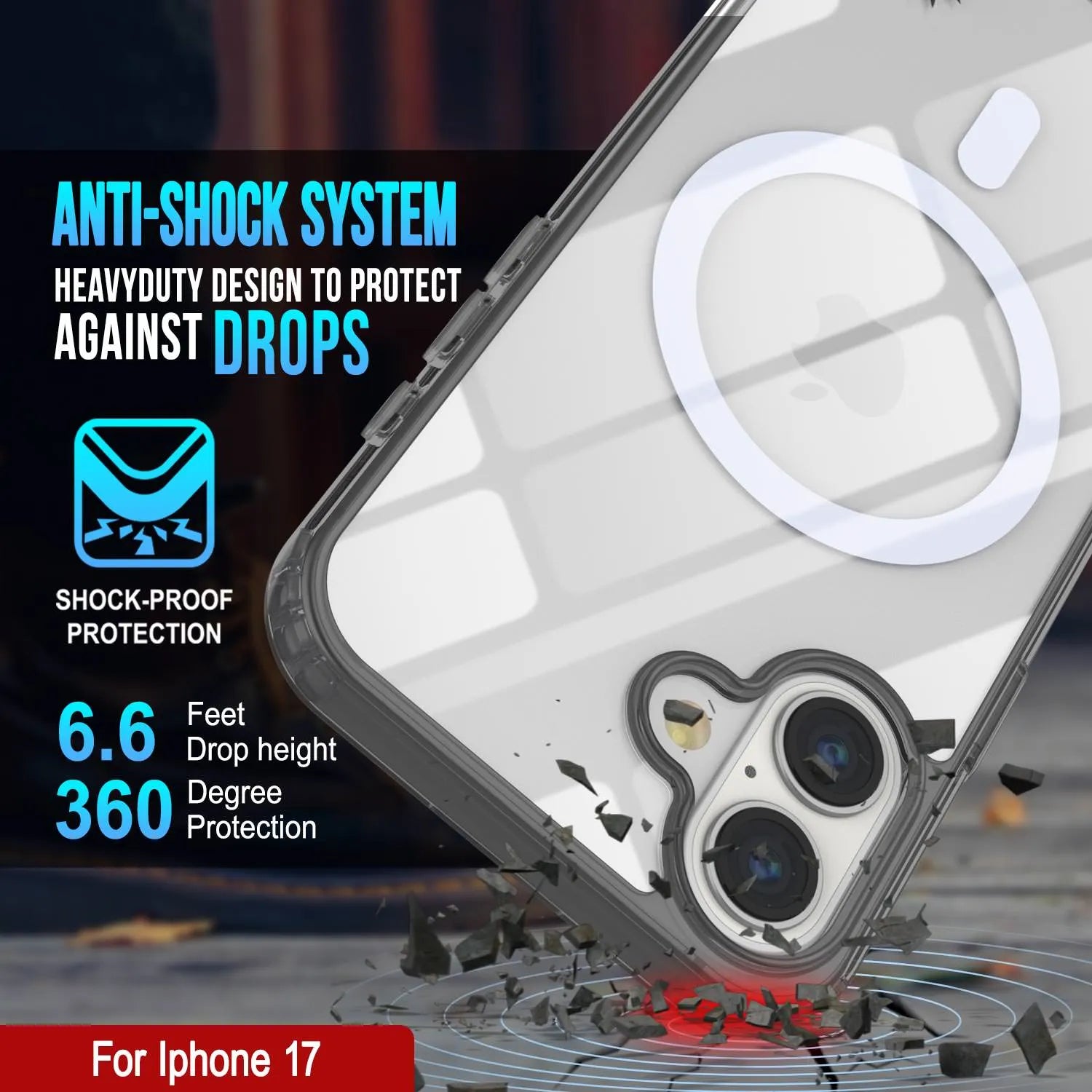 Punkcase iPhone 17 Magnetic Wireless Charging Case [ClearMag Series][Black]