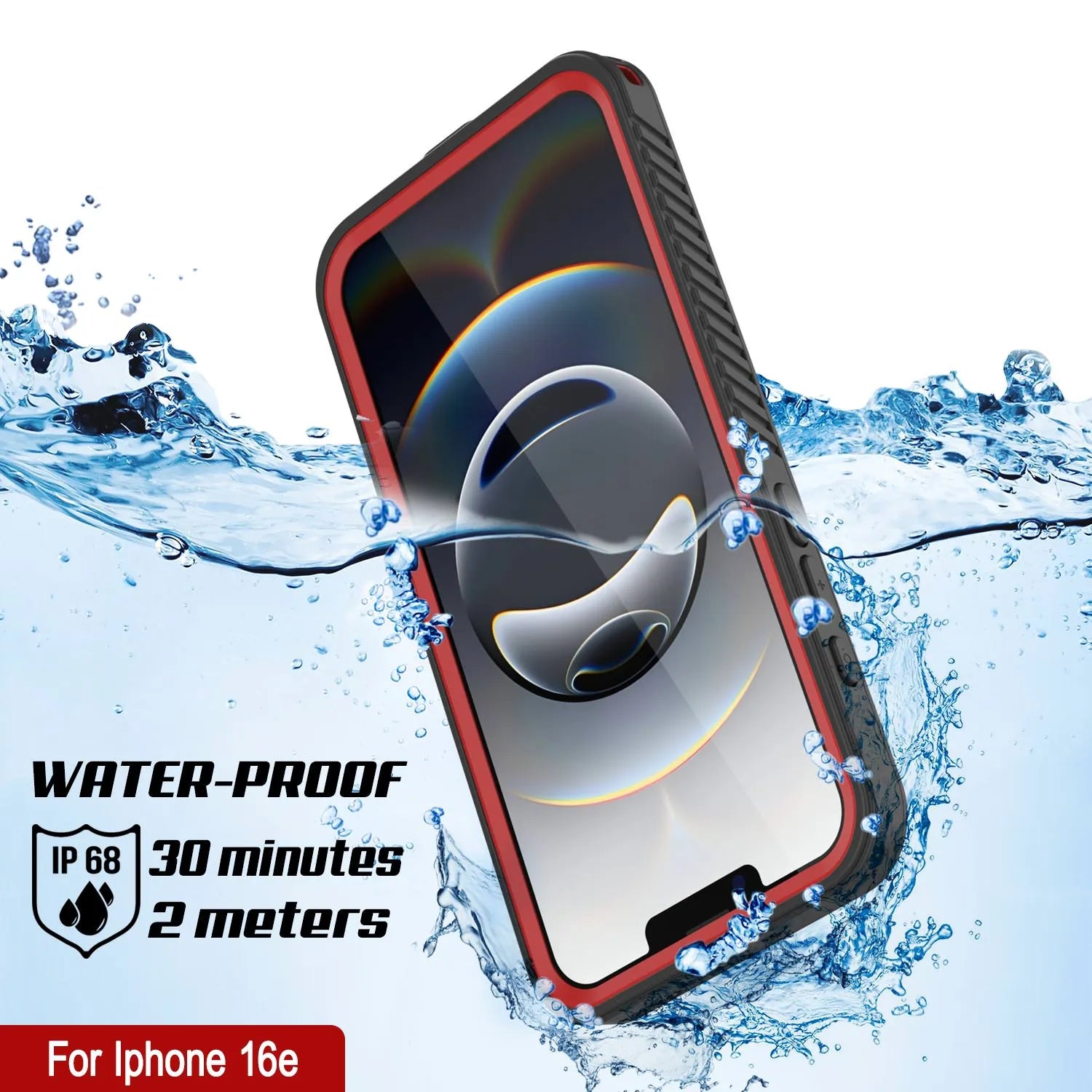iPhone 16e Waterproof Case, Punkcase [Extreme Series] Armor Cover W/ Built In Screen Protector [Red]