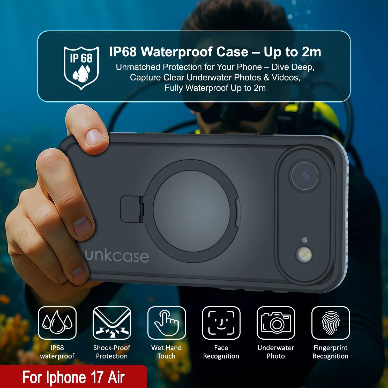 iPhone 17 Air Waterproof Case [Kickstud 2.0 Series] Protective IP68 Cover W/Screen Protector & Kickstand [White]
