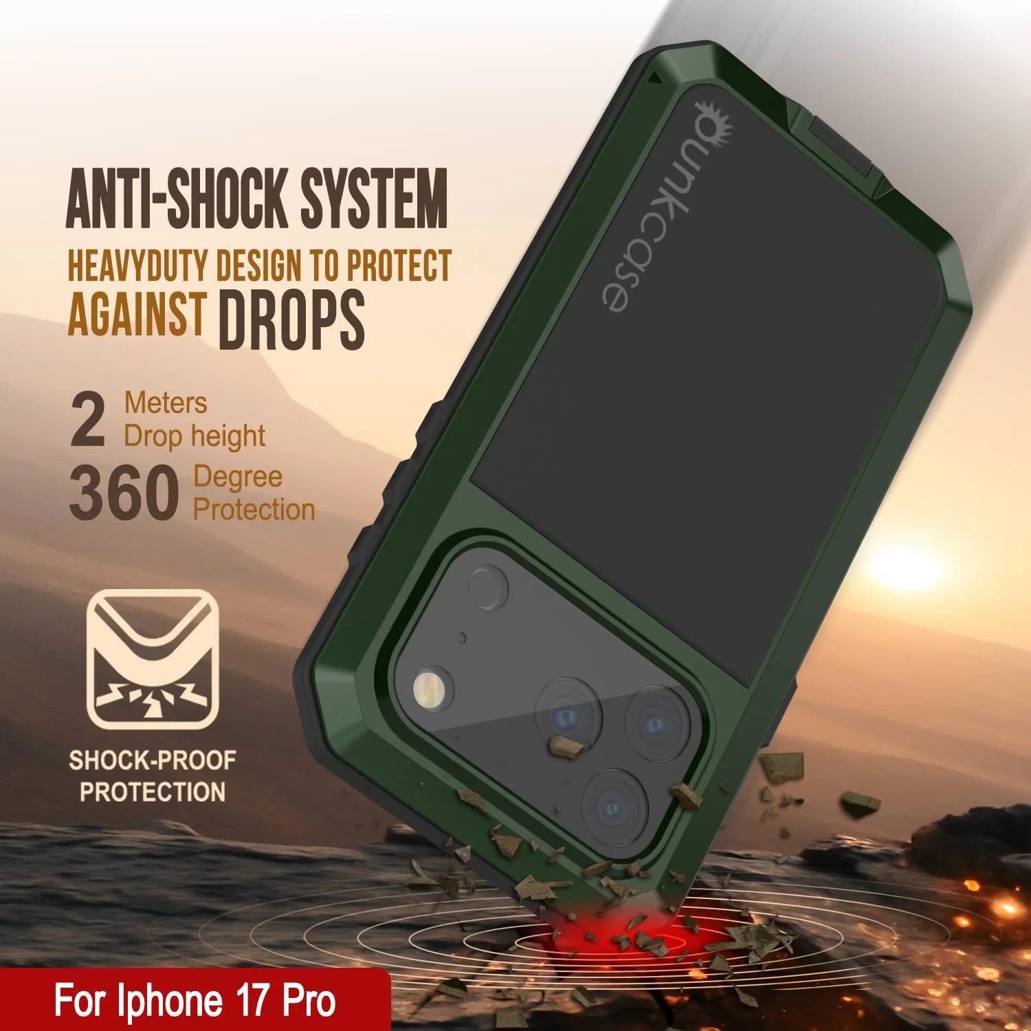 iPhone 17 Pro Metal Case, Heavy Duty Military Grade Armor Cover [shock proof] Full Body Hard [Dark Green]
