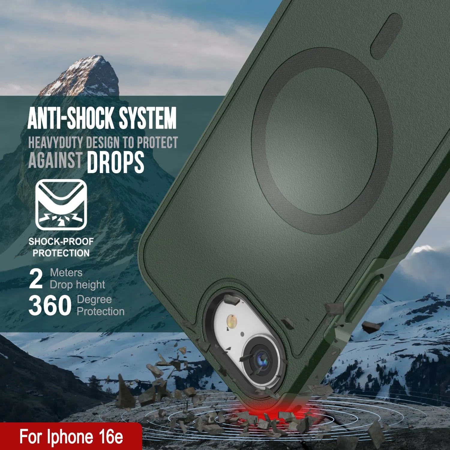 PunkCase iPhone 16e Case, [Spartan 2.0 Series] Clear Rugged Heavy Duty Cover W/Built in Screen Protector [dark green]