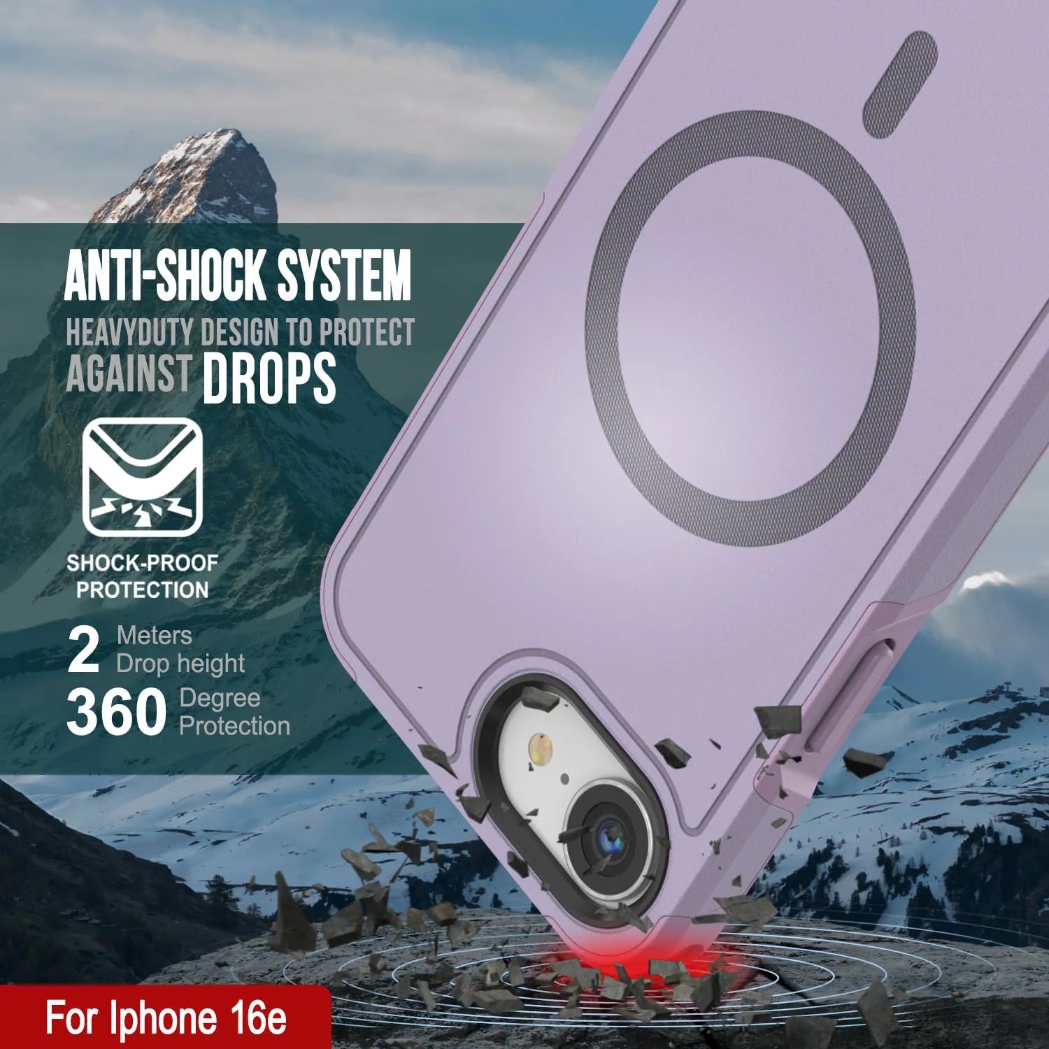 PunkCase iPhone 16e Case, [Spartan 2.0 Series] Clear Rugged Heavy Duty Cover W/Built in Screen Protector [lilac]