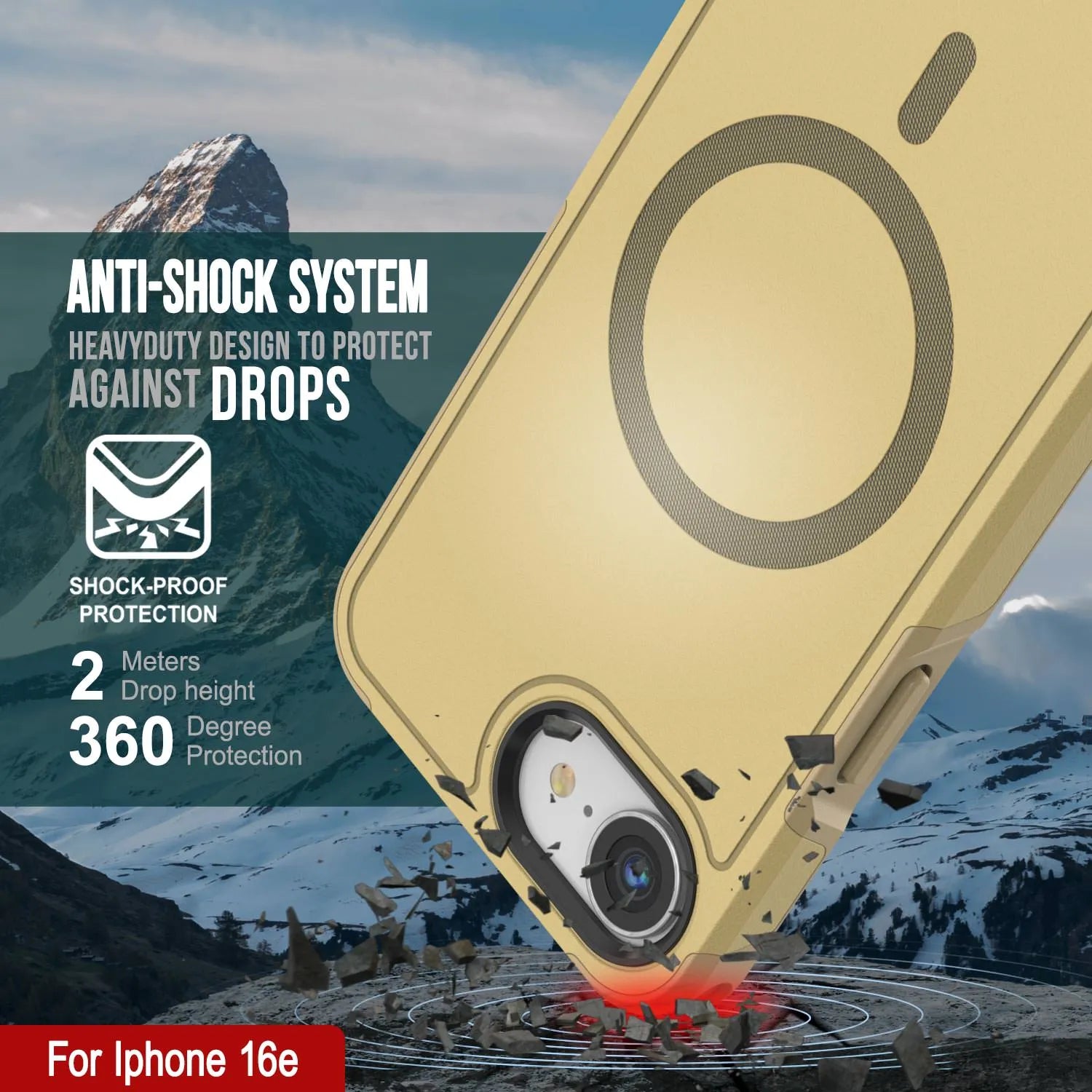 PunkCase iPhone 16e Case, [Spartan 2.0 Series] Clear Rugged Heavy Duty Cover W/Built in Screen Protector [yellow]