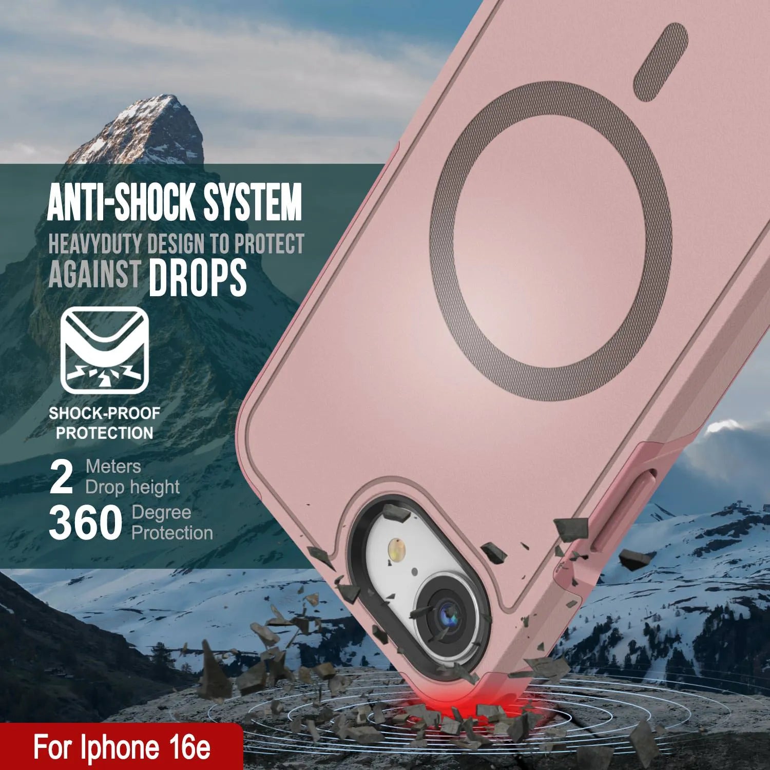 PunkCase iPhone 16e Case, [Spartan 2.0 Series] Clear Rugged Heavy Duty Cover W/Built in Screen Protector [pink]