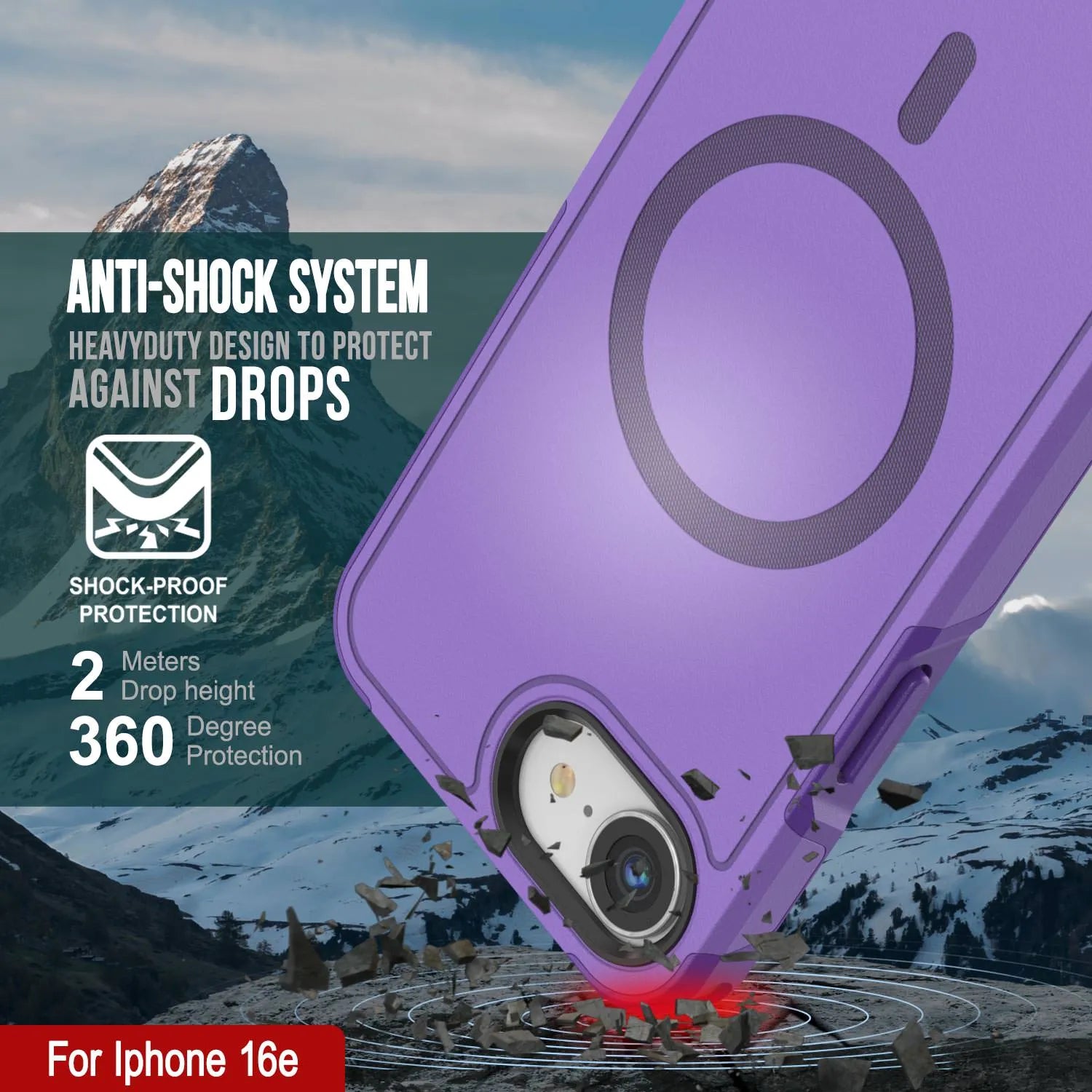 PunkCase iPhone 16e Case, [Spartan 2.0 Series] Clear Rugged Heavy Duty Cover W/Built in Screen Protector [purple]