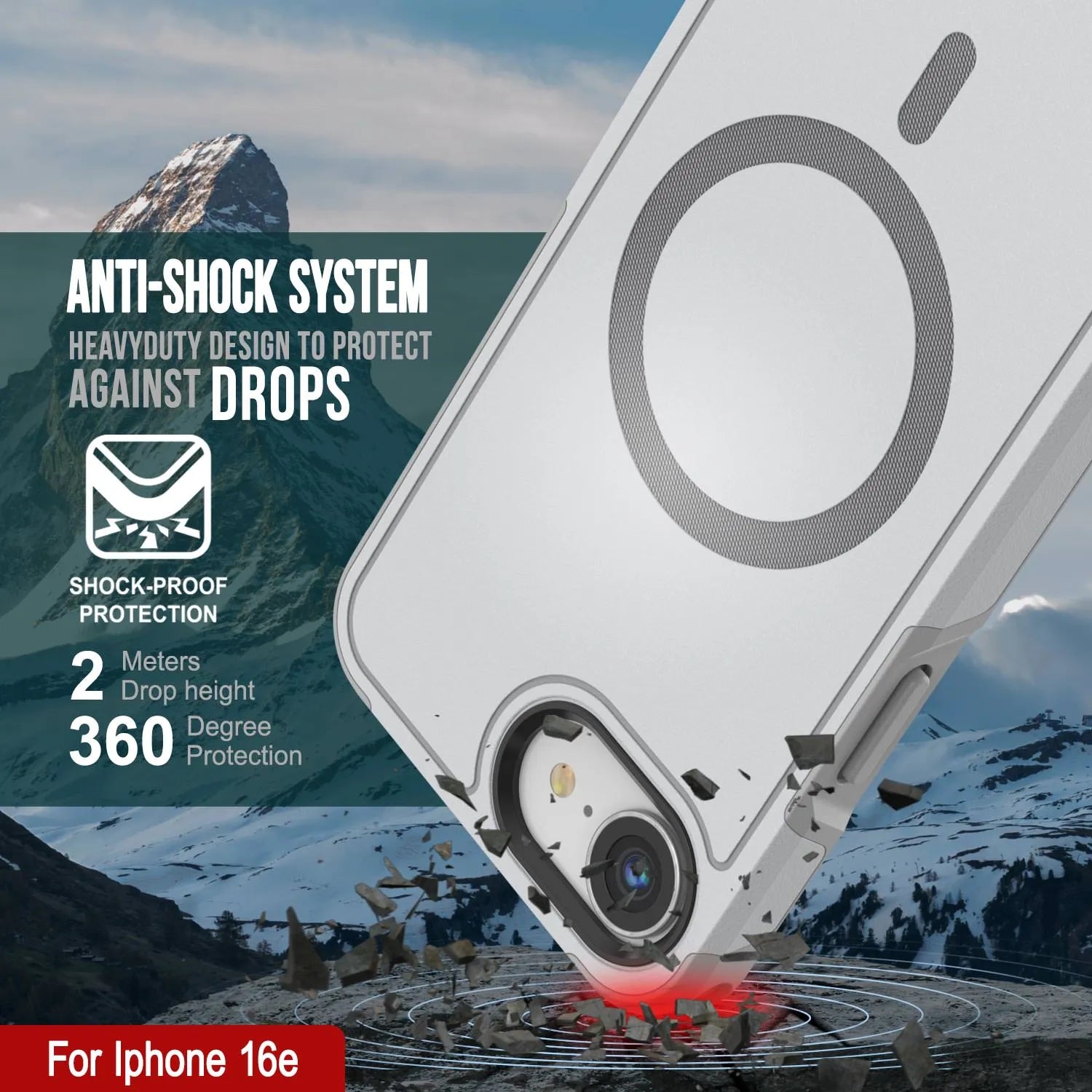 PunkCase iPhone 16e Case, [Spartan 2.0 Series] Clear Rugged Heavy Duty Cover W/Built in Screen Protector [white]