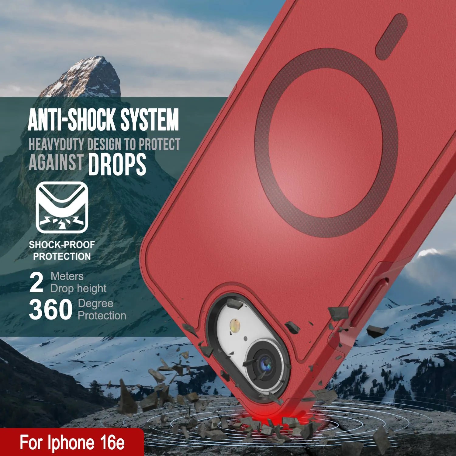 PunkCase iPhone 16e Case, [Spartan 2.0 Series] Clear Rugged Heavy Duty Cover W/Built in Screen Protector [red]