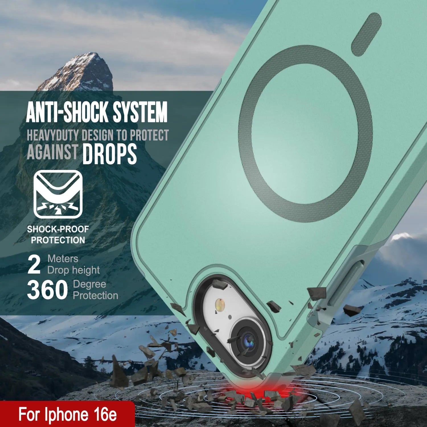 PunkCase iPhone 16e Case, [Spartan 2.0 Series] Clear Rugged Heavy Duty Cover W/Built in Screen Protector [teal]