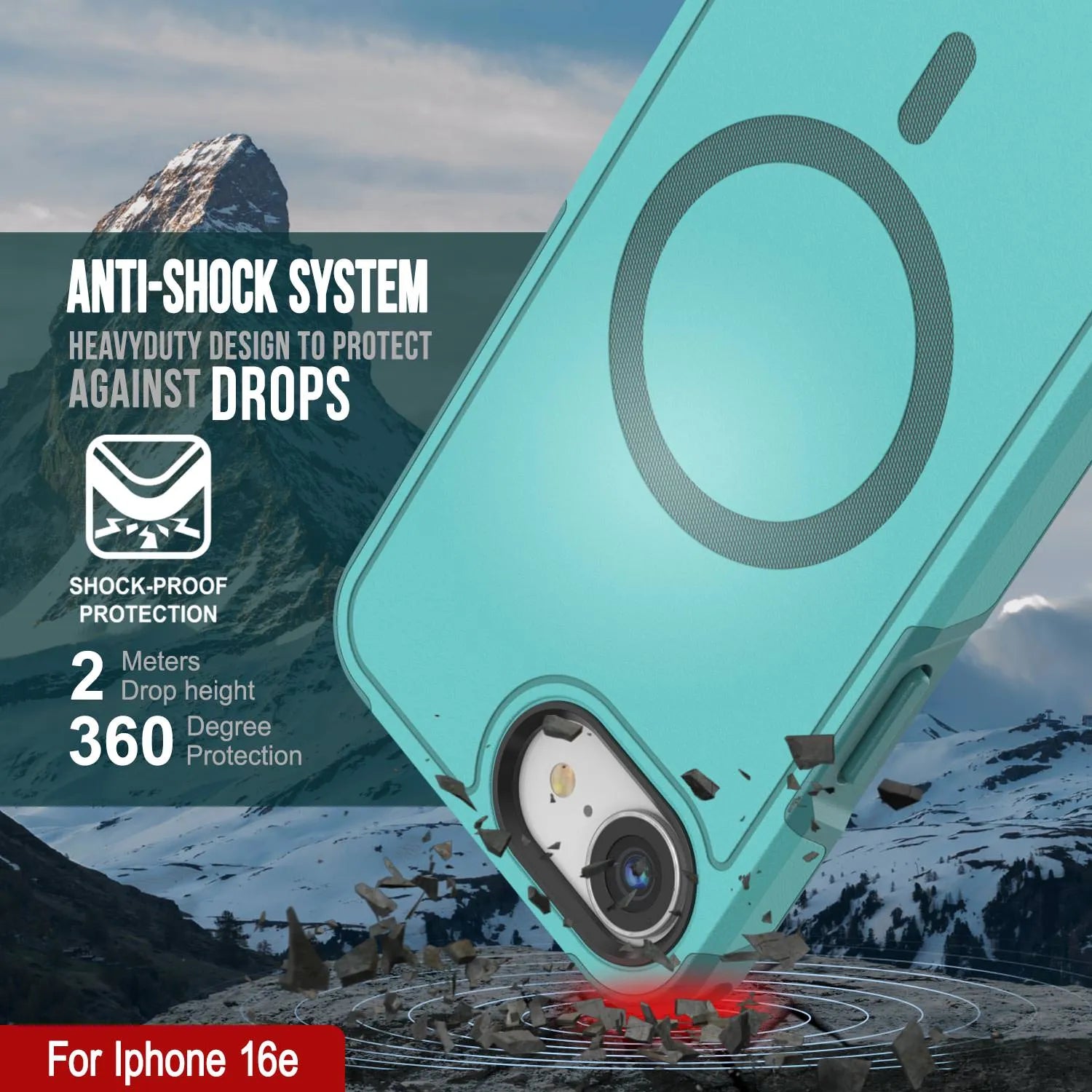 PunkCase iPhone 16e Case, [Spartan 2.0 Series] Clear Rugged Heavy Duty Cover W/Built in Screen Protector [Blue]