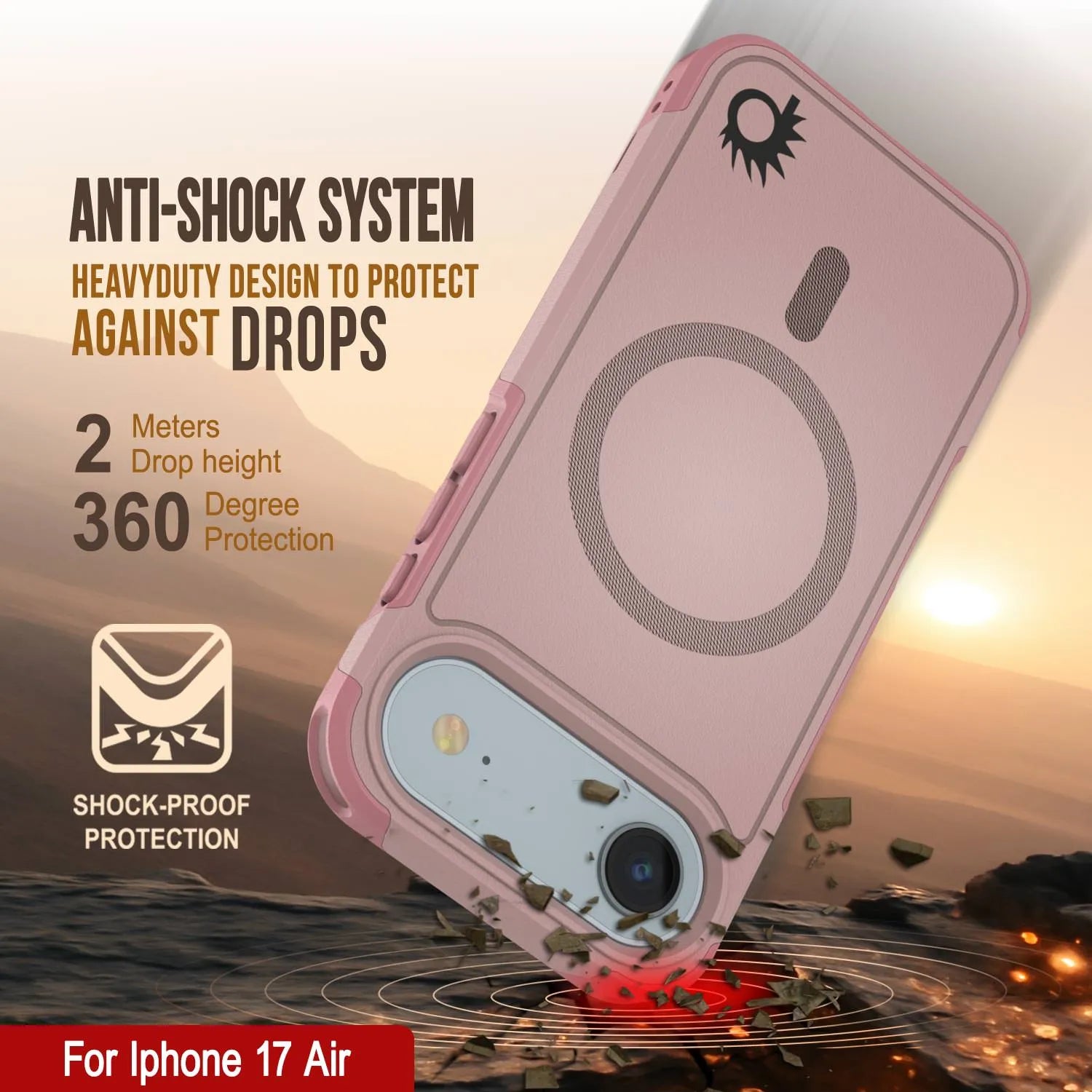 PunkCase iPhone 17 Air Case, [Spartan 2.0 Series] Clear Rugged Heavy Duty Cover W/Built in Screen Protector [pink]