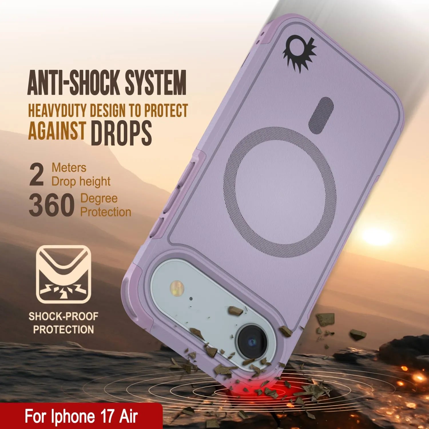 PunkCase iPhone 17 Air Case, [Spartan 2.0 Series] Clear Rugged Heavy Duty Cover W/Built in Screen Protector [lilac]