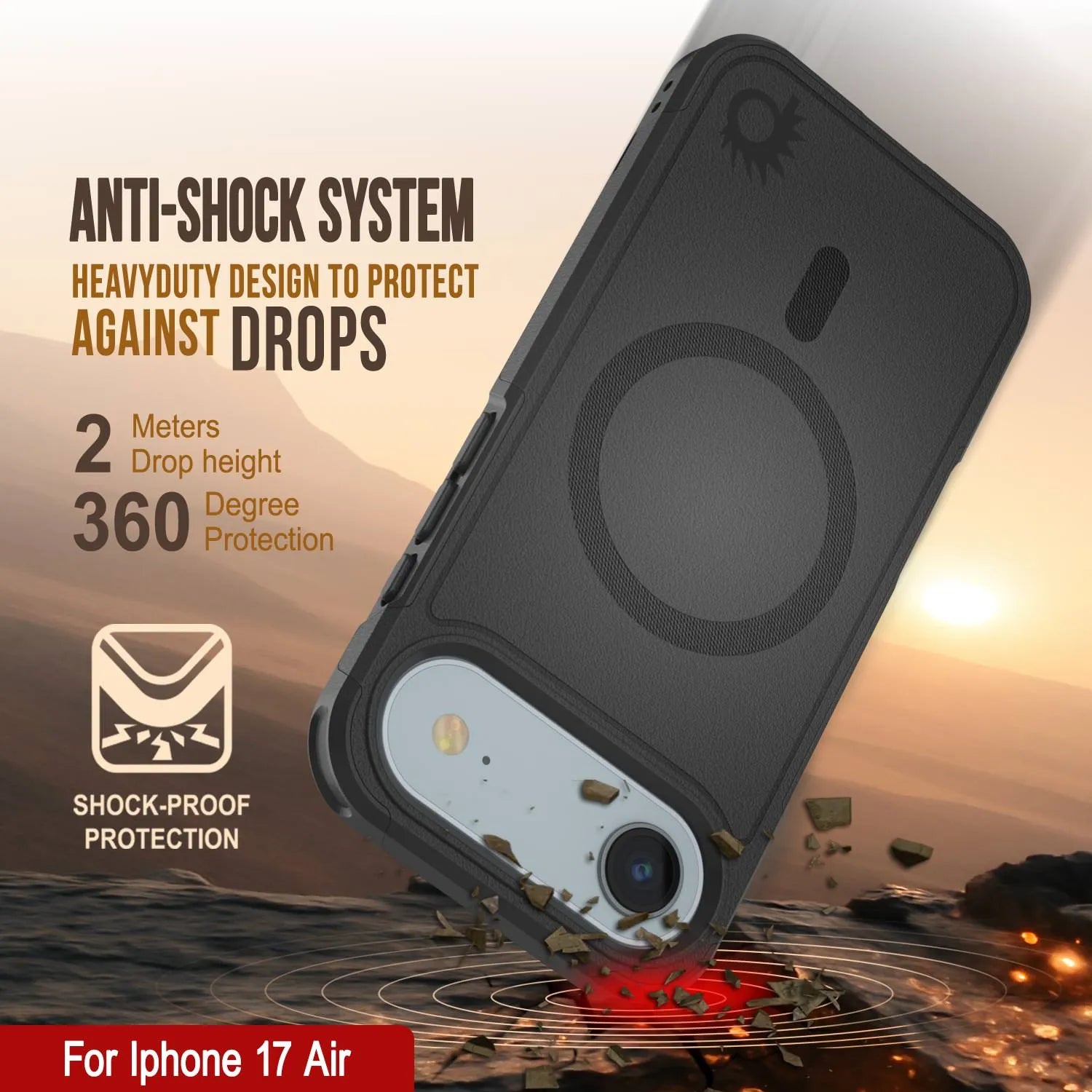 PunkCase iPhone 17 Air Case, [Spartan 2.0 Series] Clear Rugged Heavy Duty Cover W/Built in Screen Protector [Black]