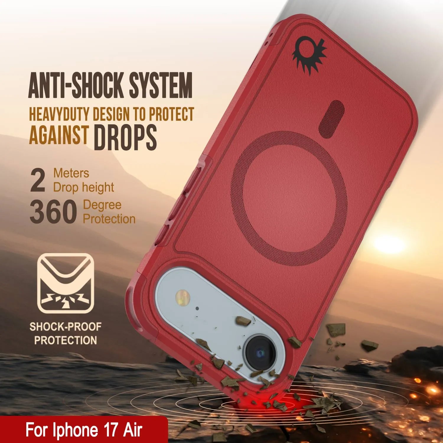 PunkCase iPhone 17 Air Case, [Spartan 2.0 Series] Clear Rugged Heavy Duty Cover W/Built in Screen Protector [red]