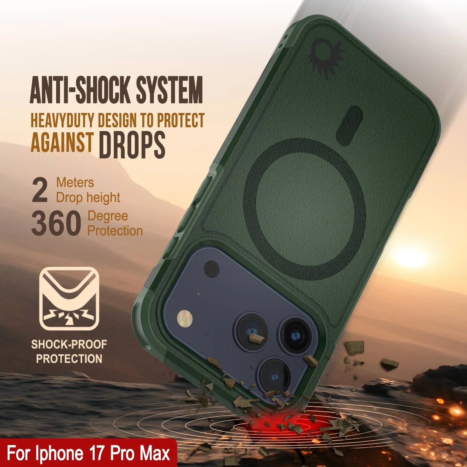 PunkCase iPhone 17 Pro Max Case, [Spartan 2.0 Series] Clear Rugged Heavy Duty Cover W/Built in Screen Protector [dark green]