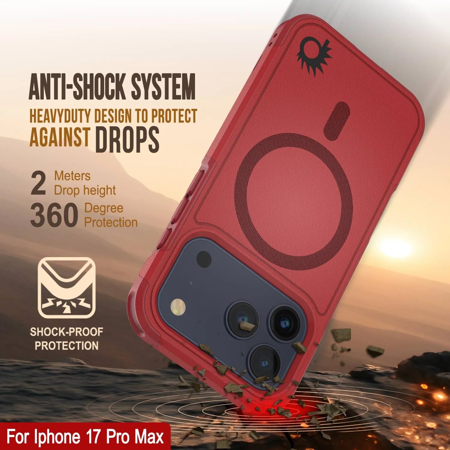 PunkCase iPhone 17 Pro Max Case, [Spartan 2.0 Series] Clear Rugged Heavy Duty Cover W/Built in Screen Protector [red]