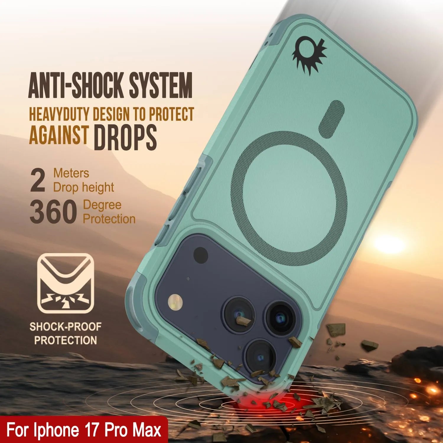 PunkCase iPhone 17 Pro Max Case, [Spartan 2.0 Series] Clear Rugged Heavy Duty Cover W/Built in Screen Protector [Blue]