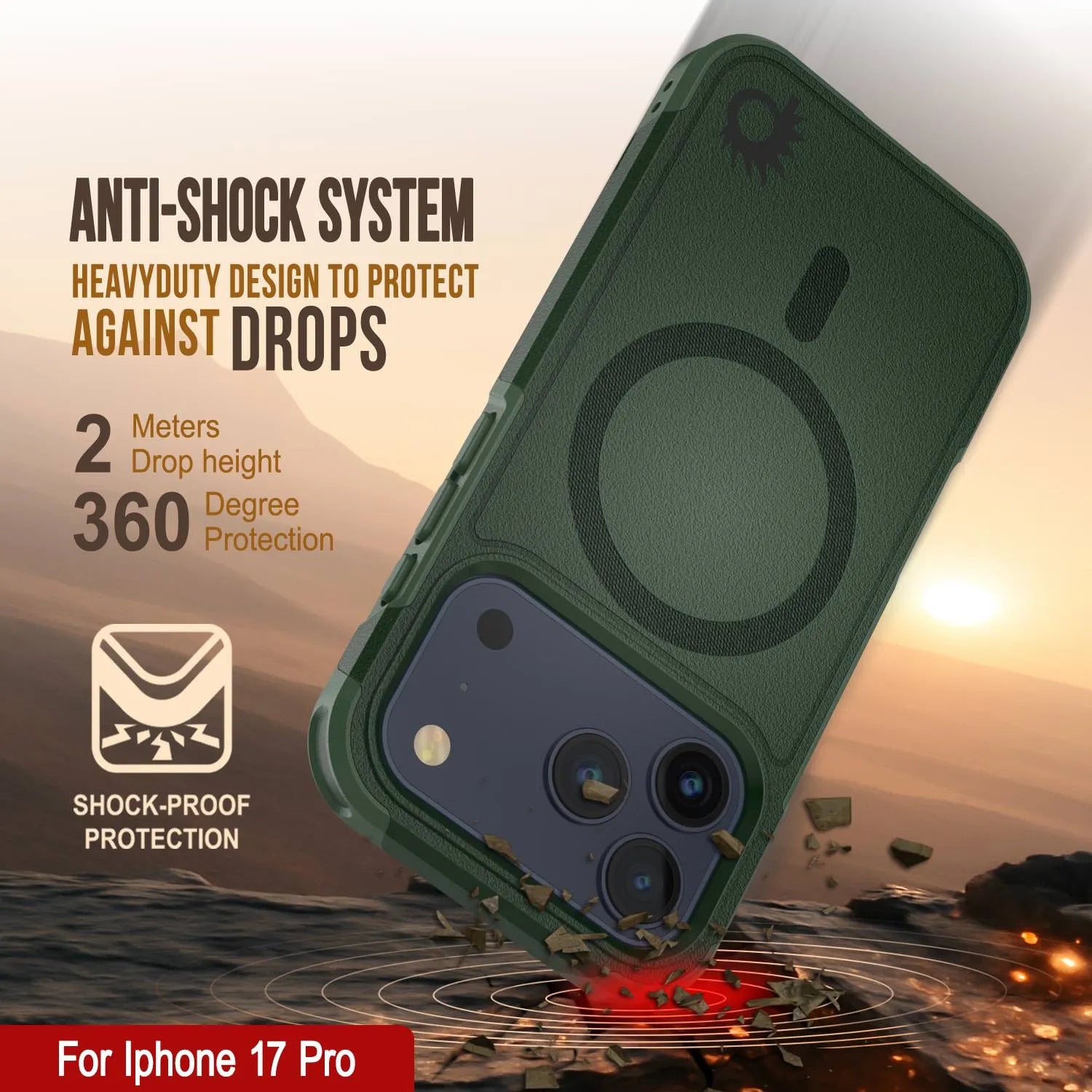 PunkCase iPhone 17 Pro Case, [Spartan 2.0 Series] Clear Rugged Heavy Duty Cover W/Built in Screen Protector [dark green]