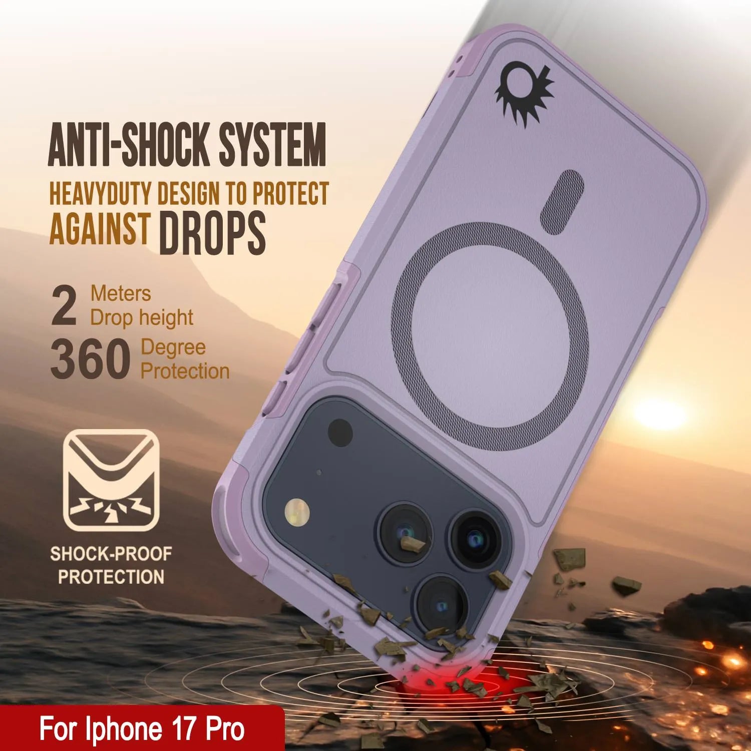 PunkCase iPhone 17 Pro Case, [Spartan 2.0 Series] Clear Rugged Heavy Duty Cover W/Built in Screen Protector [lilac]