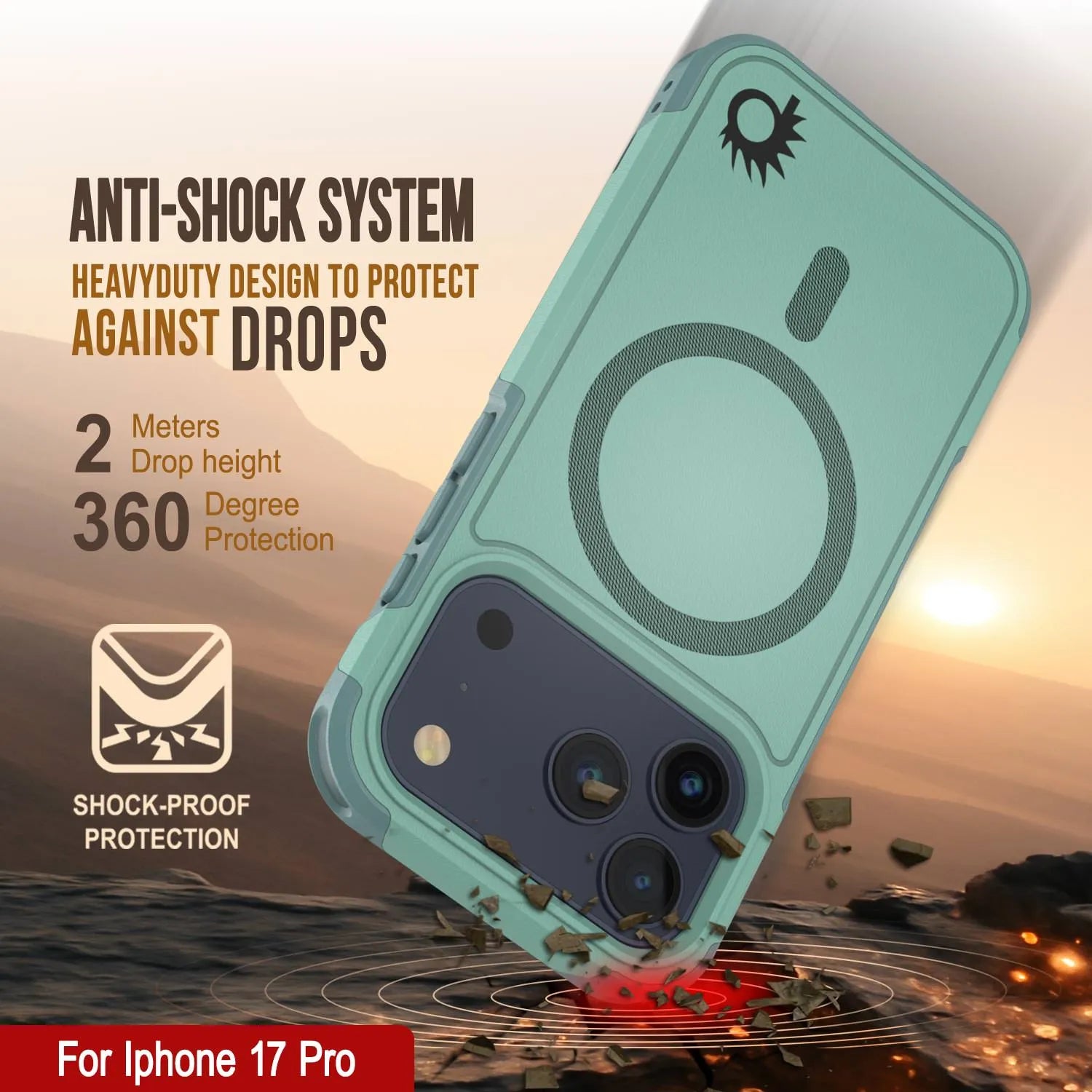 PunkCase iPhone 17 Pro Case, [Spartan 2.0 Series] Clear Rugged Heavy Duty Cover W/Built in Screen Protector [teal]