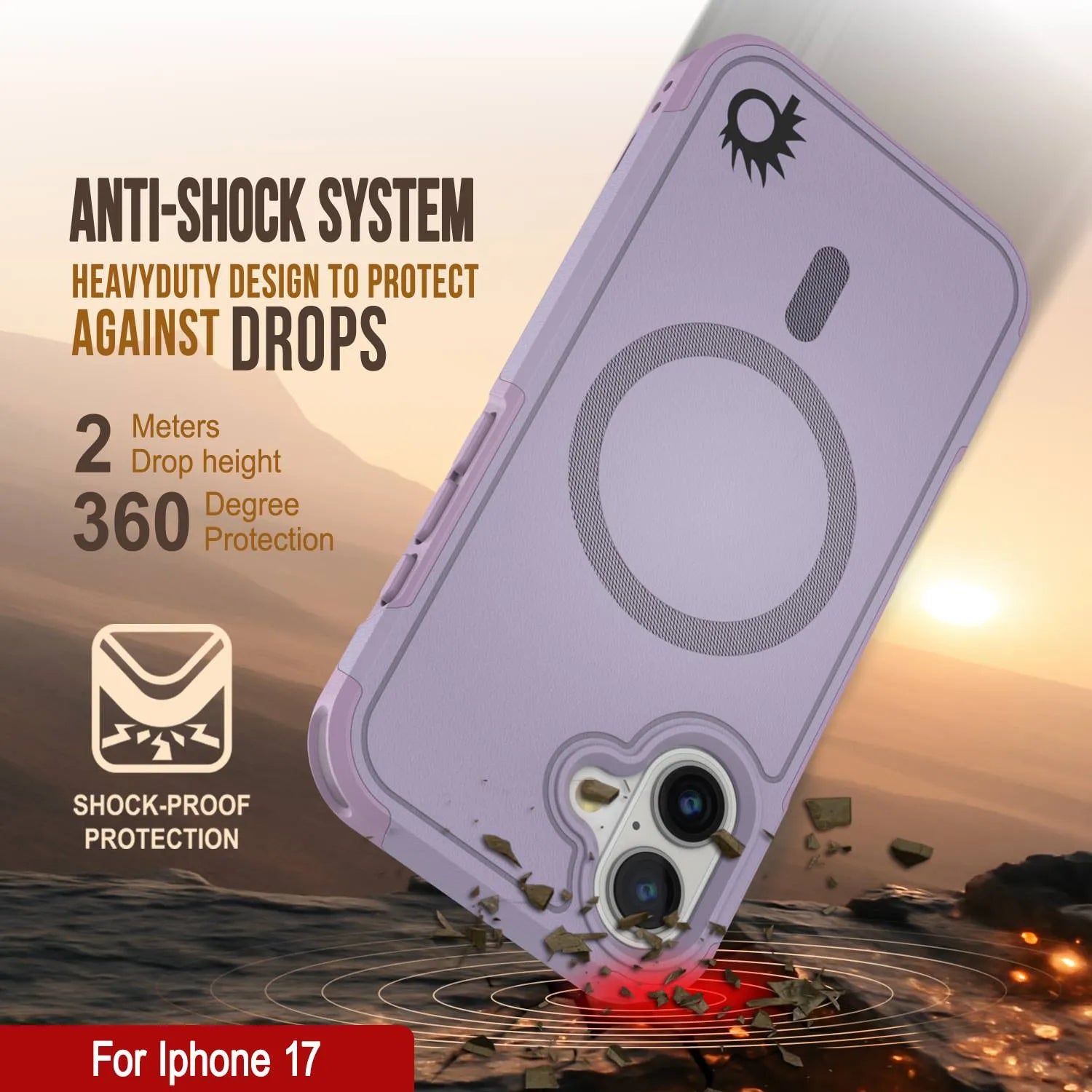 PunkCase iPhone 17 Case, [Spartan 2.0 Series] Clear Rugged Heavy Duty Cover W/Built in Screen Protector [lilac]