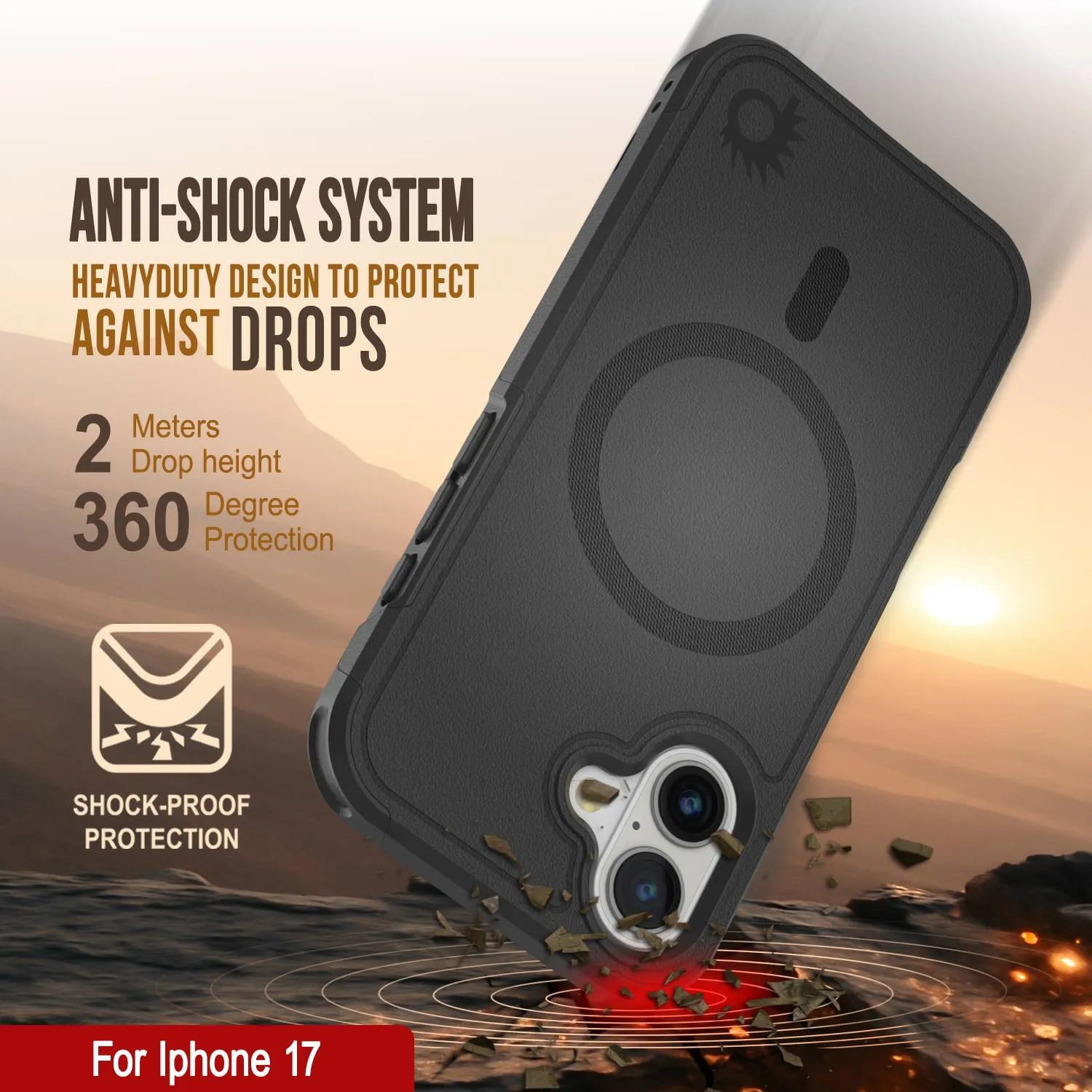 PunkCase iPhone 17 Case, [Spartan 2.0 Series] Clear Rugged Heavy Duty Cover W/Built in Screen Protector [Black]