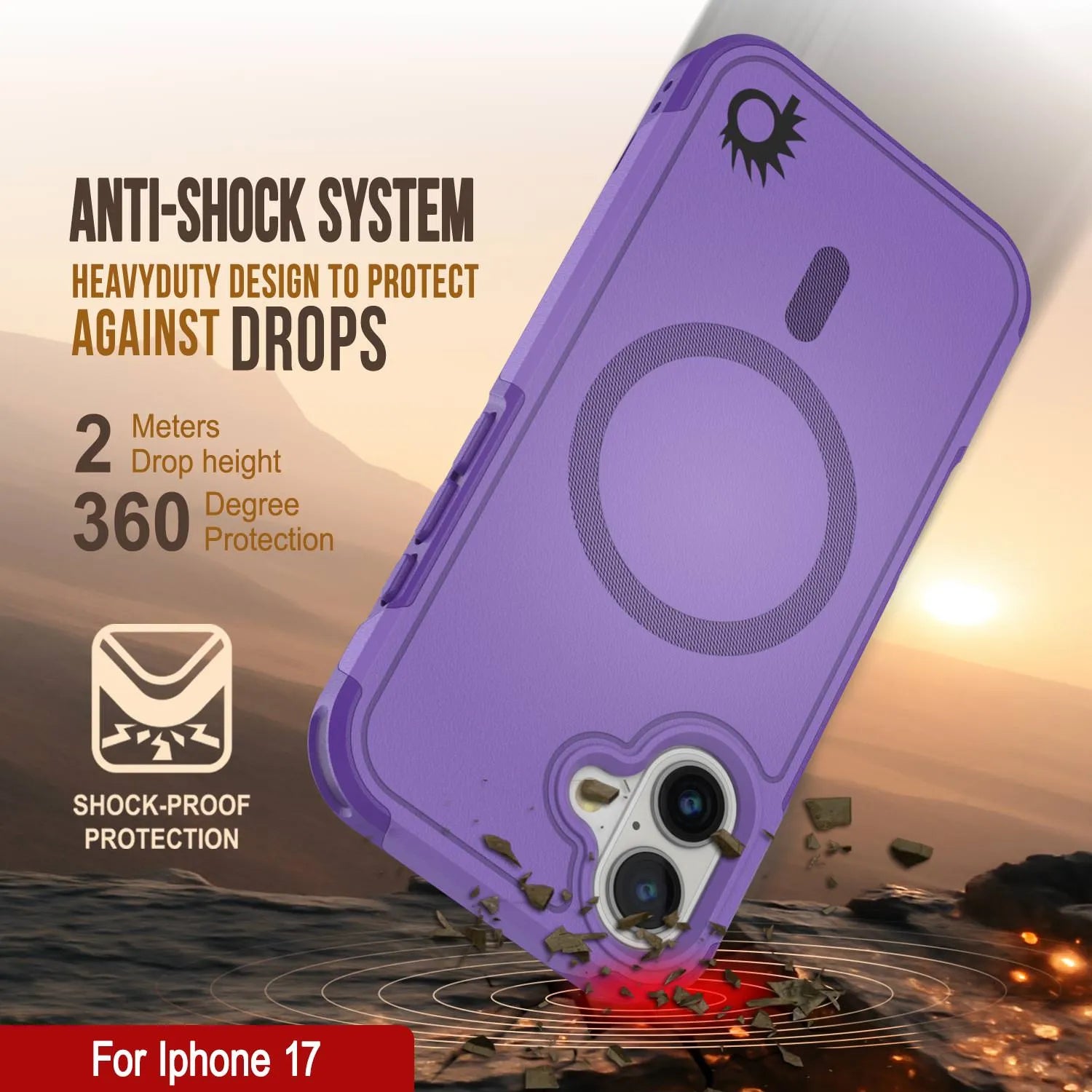 PunkCase iPhone 17 Case, [Spartan 2.0 Series] Clear Rugged Heavy Duty Cover W/Built in Screen Protector [purple]