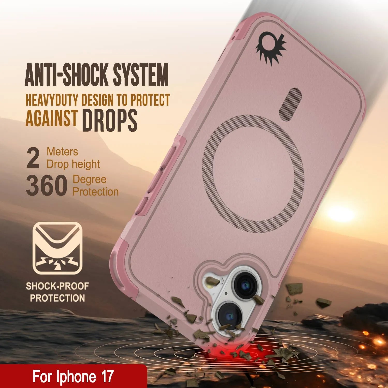 PunkCase iPhone 17 Case, [Spartan 2.0 Series] Clear Rugged Heavy Duty Cover W/Built in Screen Protector [pink]