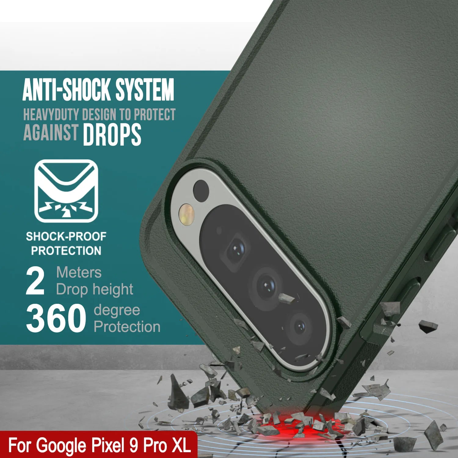 PunkCase Google Pixel 9 Pro XL Case, [Spartan 2.0 Series] Clear Rugged Heavy Duty Cover W/Built in Screen Protector [Dark Green]