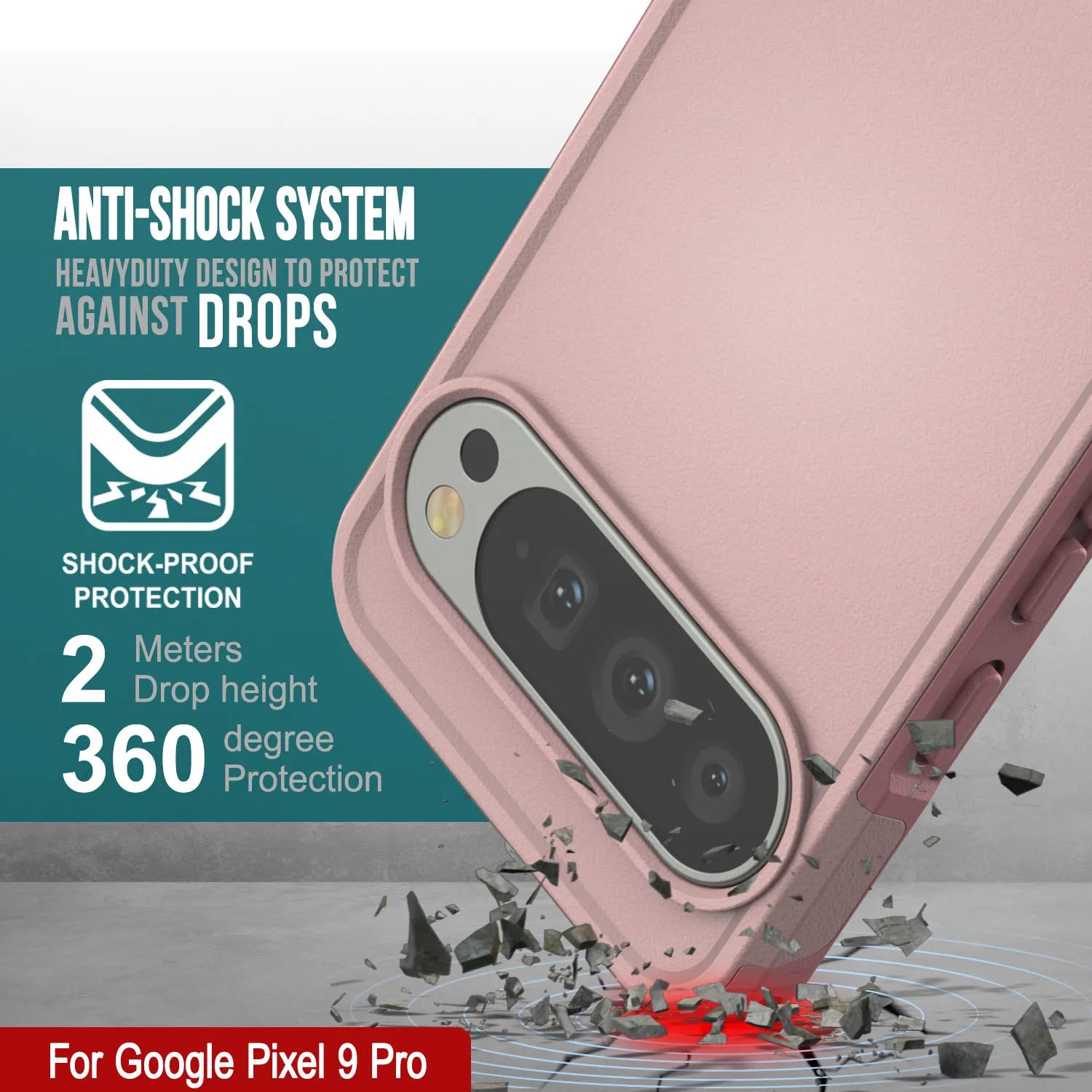 PunkCase Google Pixel 9 Pro Case, [Spartan 2.0 Series] Clear Rugged Heavy Duty Cover W/Built in Screen Protector [Pink]