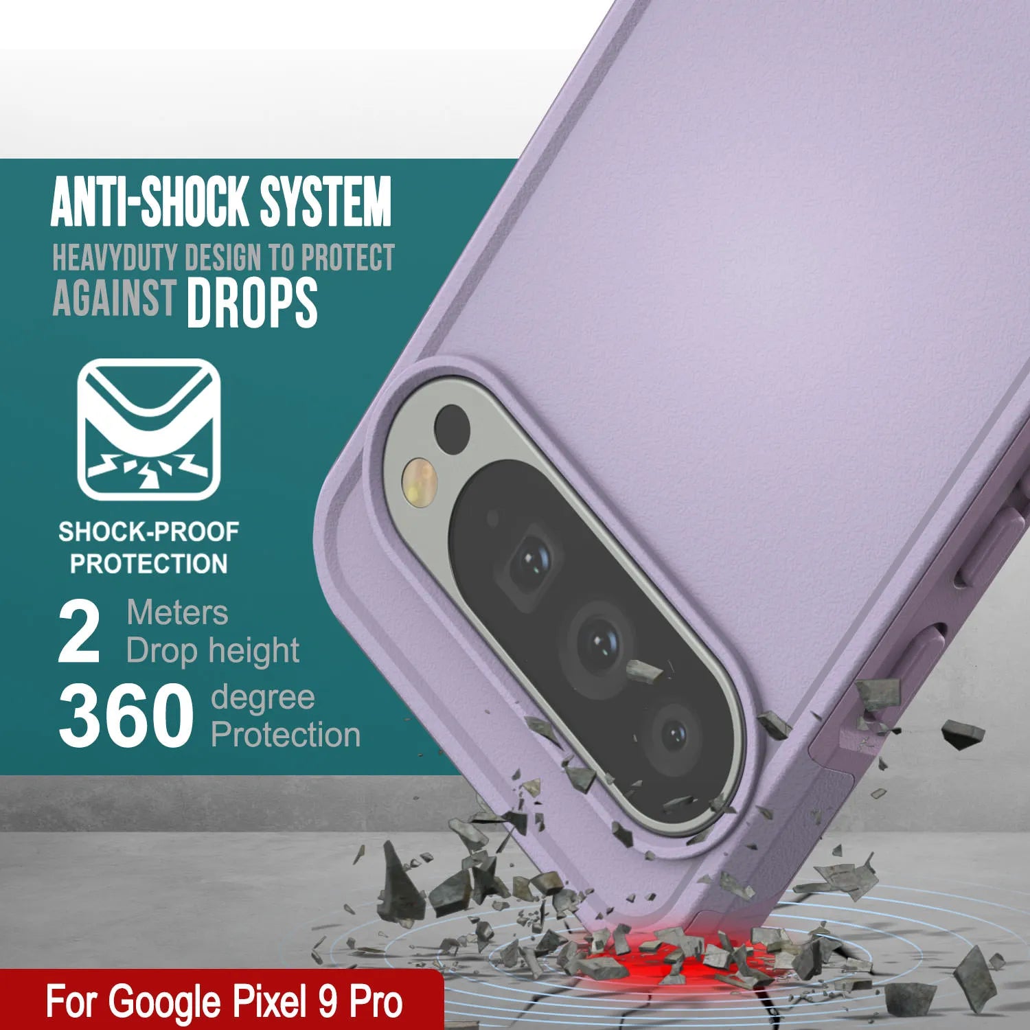 PunkCase Google Pixel 9 Pro Case, [Spartan 2.0 Series] Clear Rugged Heavy Duty Cover W/Built in Screen Protector [Lilac]