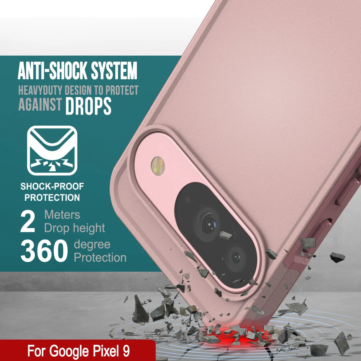 PunkCase Google Pixel 9 Case, [Spartan 2.0 Series] Clear Rugged Heavy Duty Cover W/Built in Screen Protector [Pink]