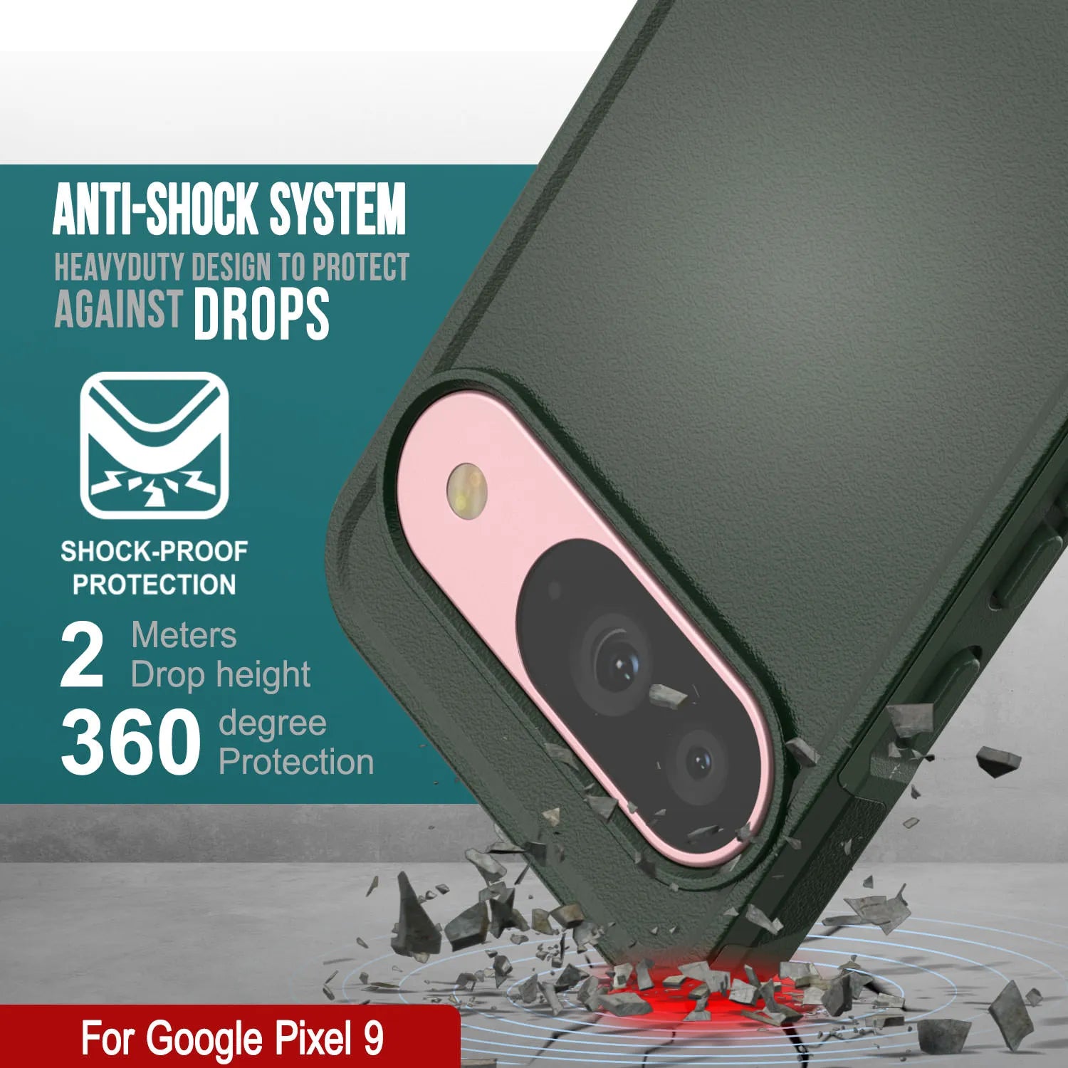 PunkCase Google Pixel 9 Case, [Spartan 2.0 Series] Clear Rugged Heavy Duty Cover W/Built in Screen Protector [Dark Green]