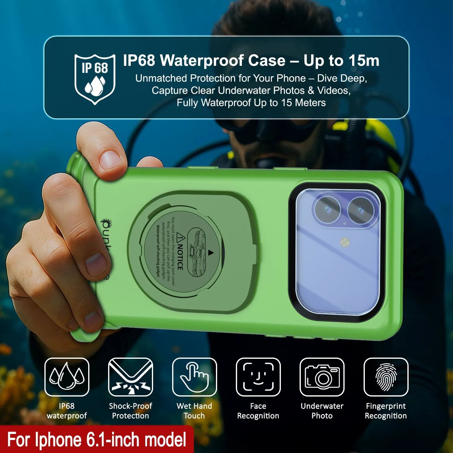 Punkcase Universal 2.0 Waterproof Phone Case for 6.1–6.3" [Green]