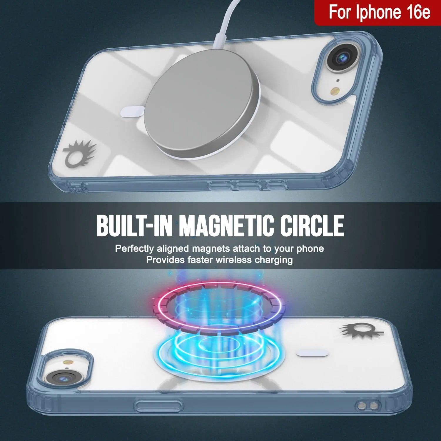 Punkcase iPhone 16e Magnetic Wireless Charging Case [ClearMag Series][Navy]