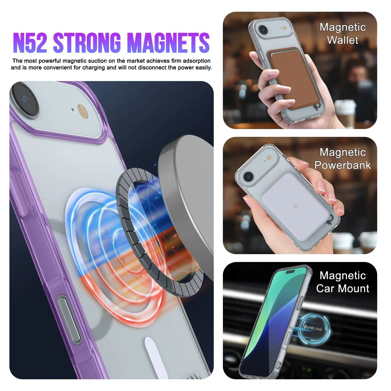Punkcase iPhone 17 Air Magnetic Wireless Charging Case [ClearMag Series][Purple]