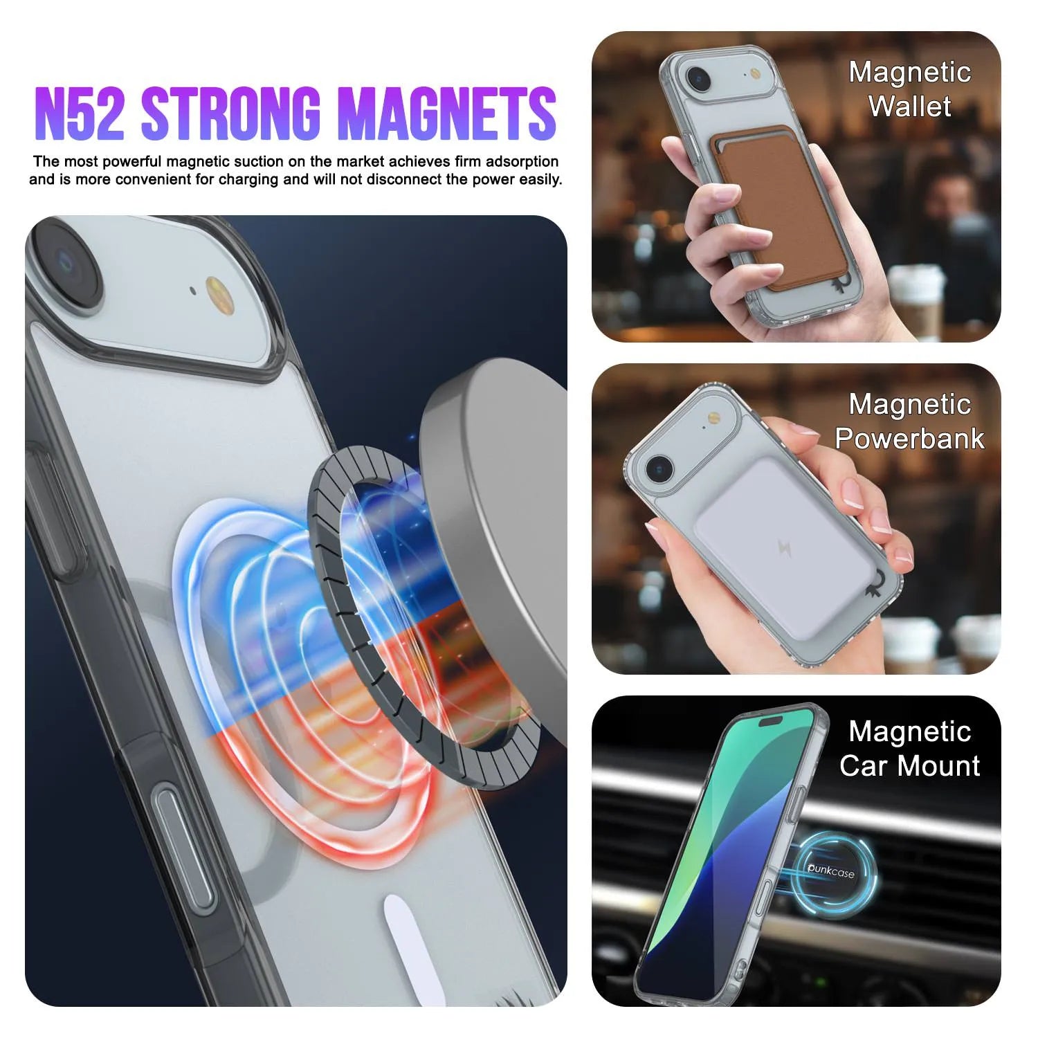 Punkcase iPhone 17 Air Magnetic Wireless Charging Case [ClearMag Series][Black]