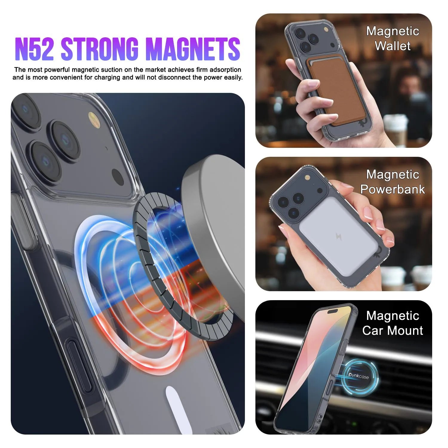 Punkcase iPhone 17 Pro Max Magnetic Wireless Charging Case [ClearMag Series][Clear]