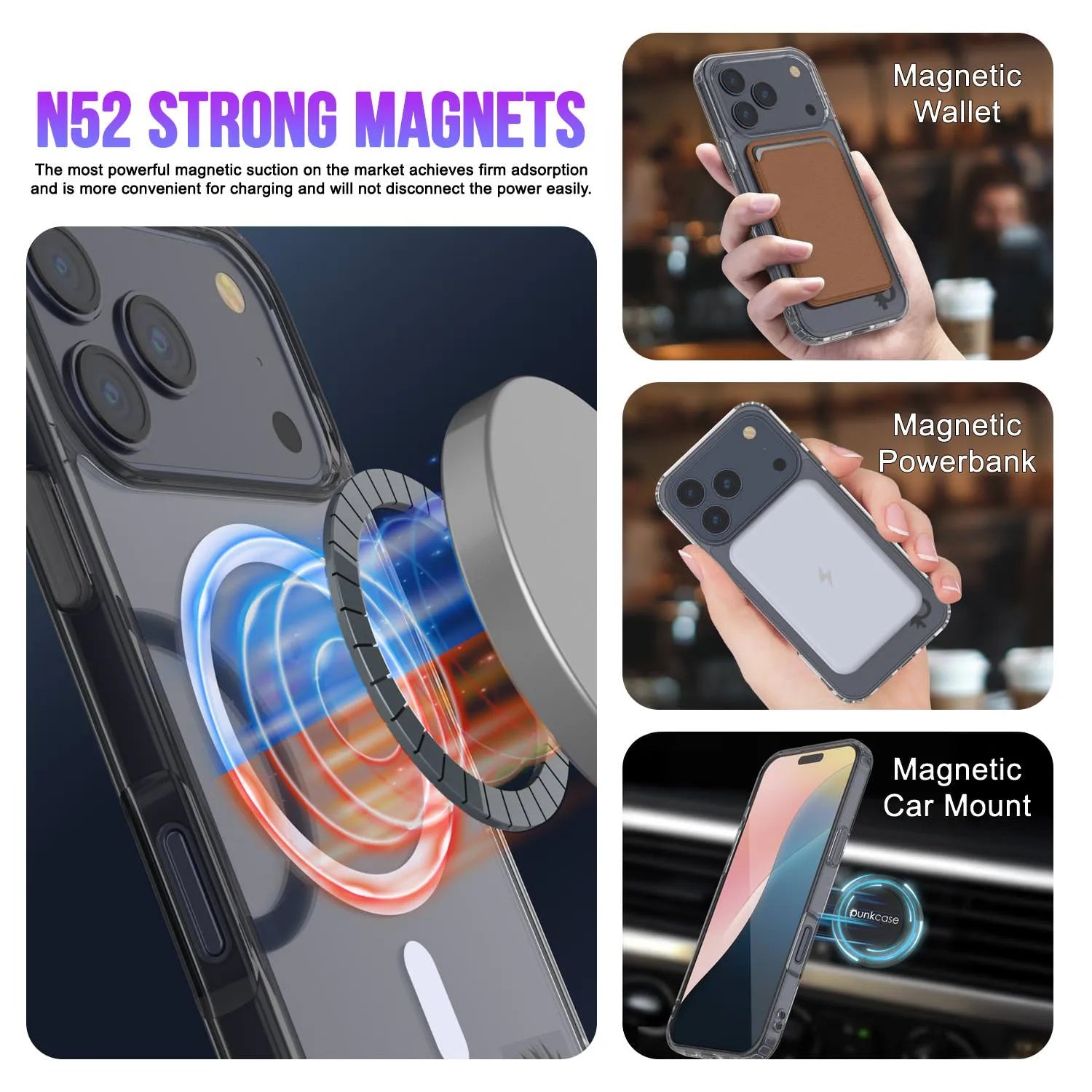 Punkcase iPhone 17 Pro Max Magnetic Wireless Charging Case [ClearMag Series][Black]