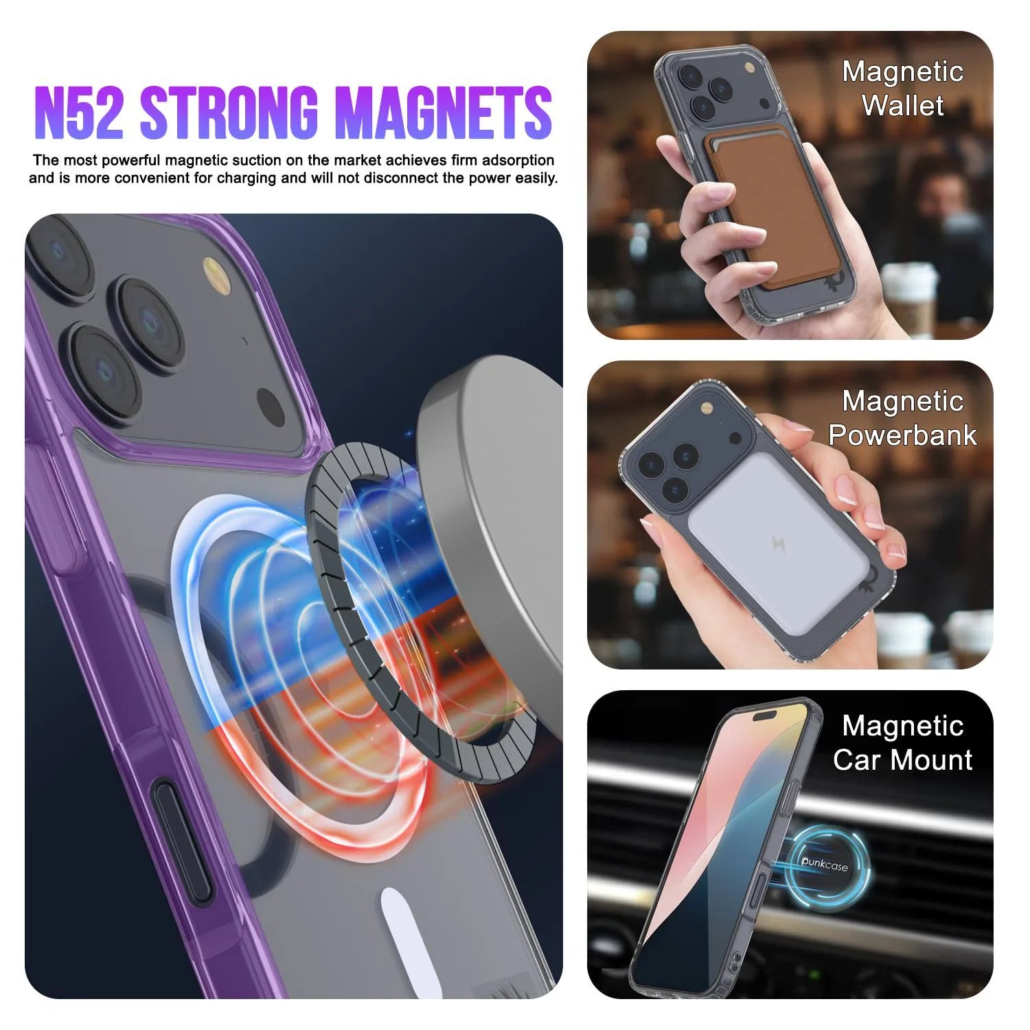 Punkcase iPhone 17 Pro Magnetic Wireless Charging Case [ClearMag Series][Purple]